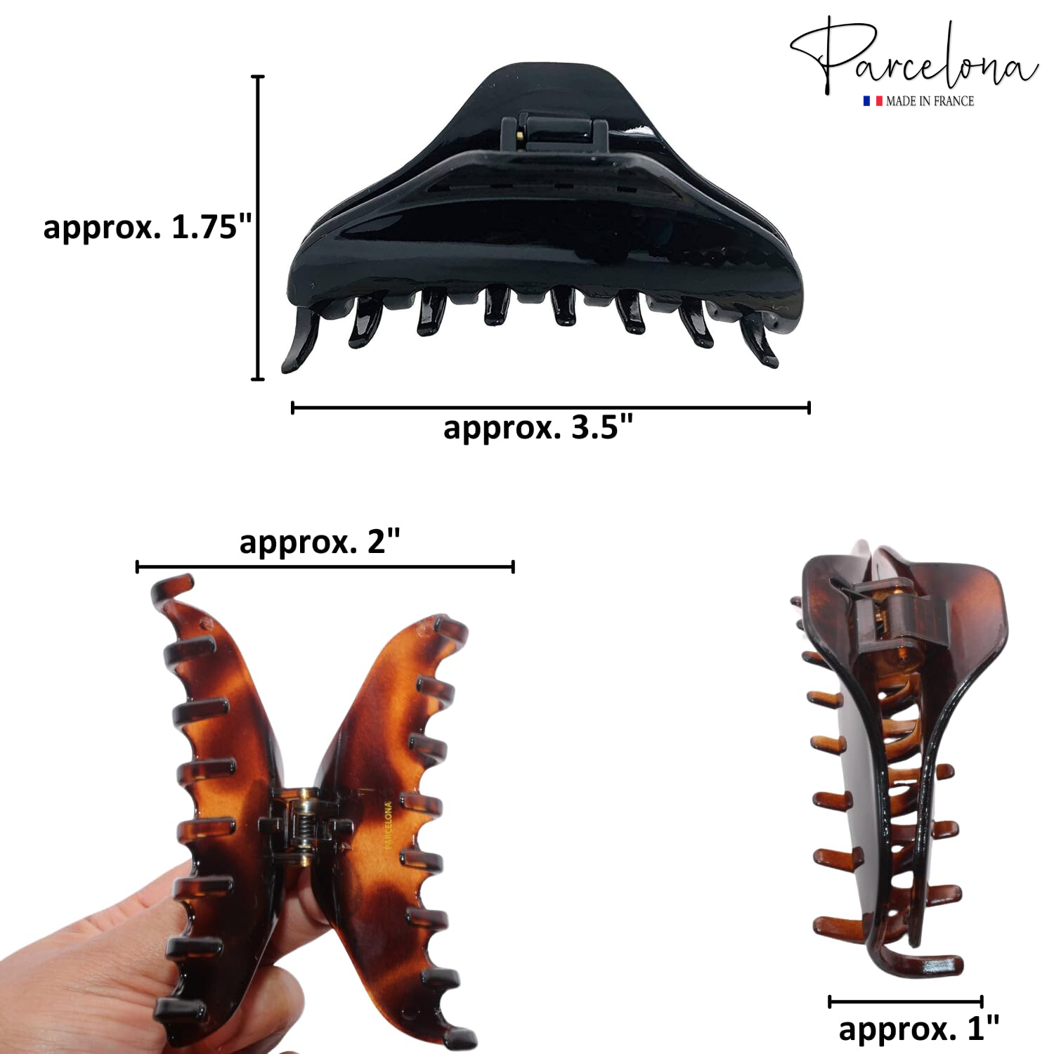 Parcelona French Boss Thin and Narrow Cellulose Hair Claws for Women (2 Pcs)