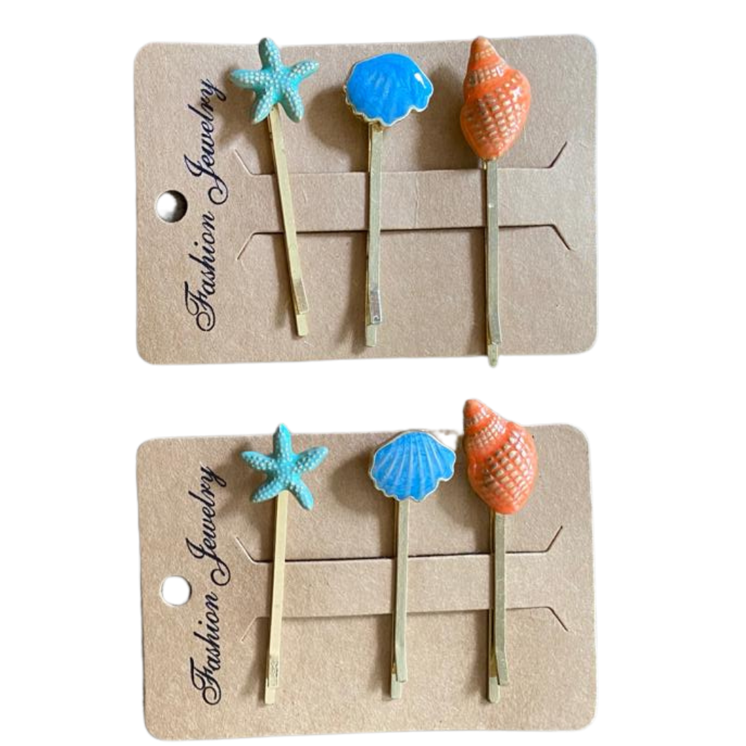 Moeni Star Seashell Design Set of 2 Non Slip Side Slide Bobby Hair Pins