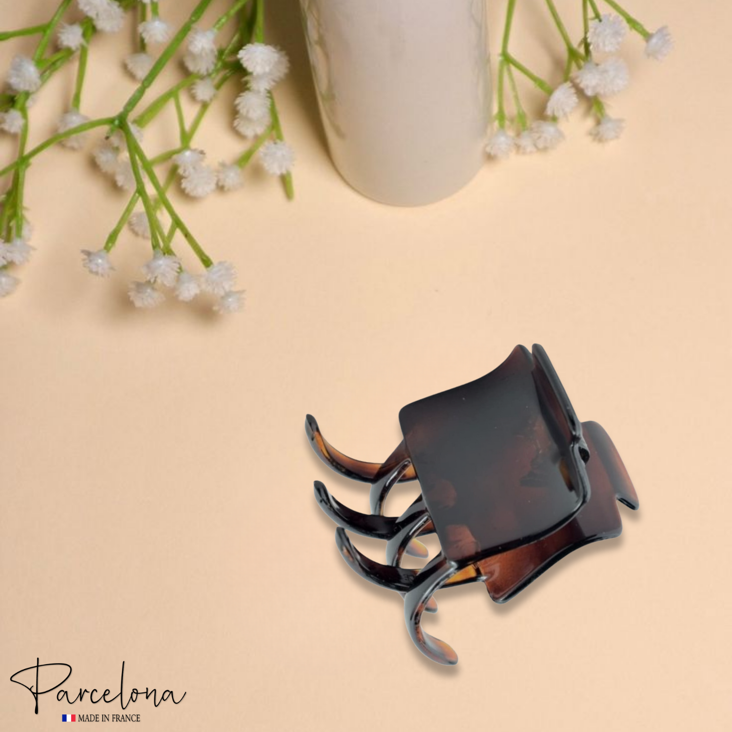 Parcelona French Square Shell Covered Spring Pony Jaw Hair Claw Clip Clamp