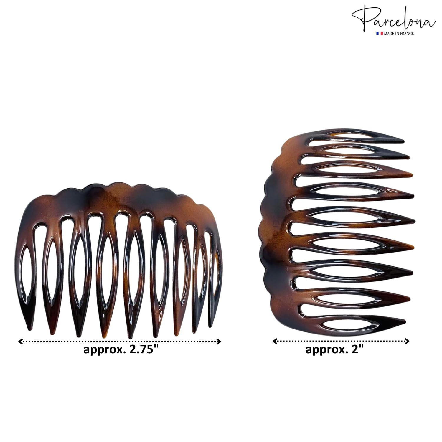 Parcelona French Scallop Edge Brown Small 9 Teeth Good Grip Hair Side Combs