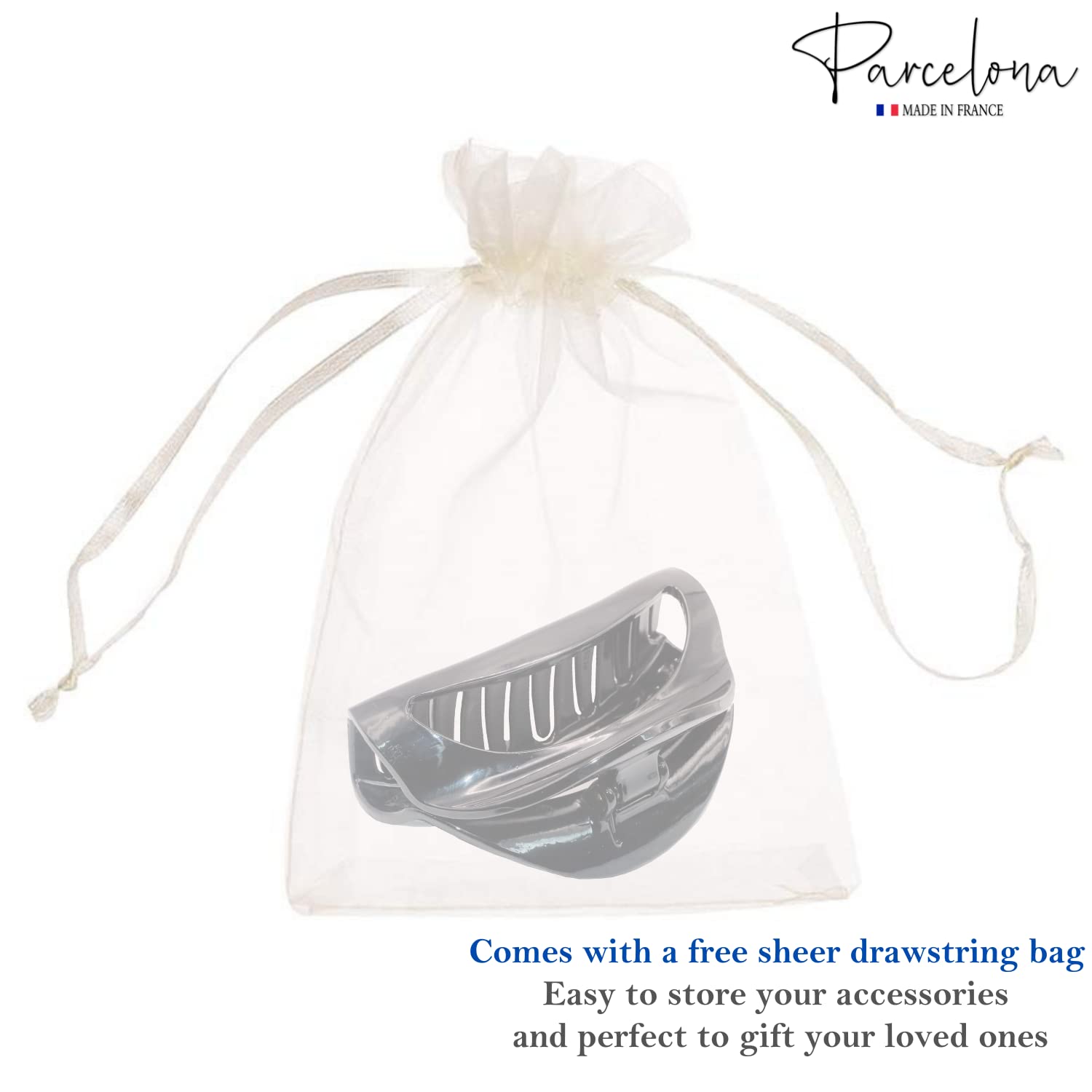 Parcelona French Vrille Medium 3.5" Cellulose No Slip Volume Jaw Hair Claw Clips