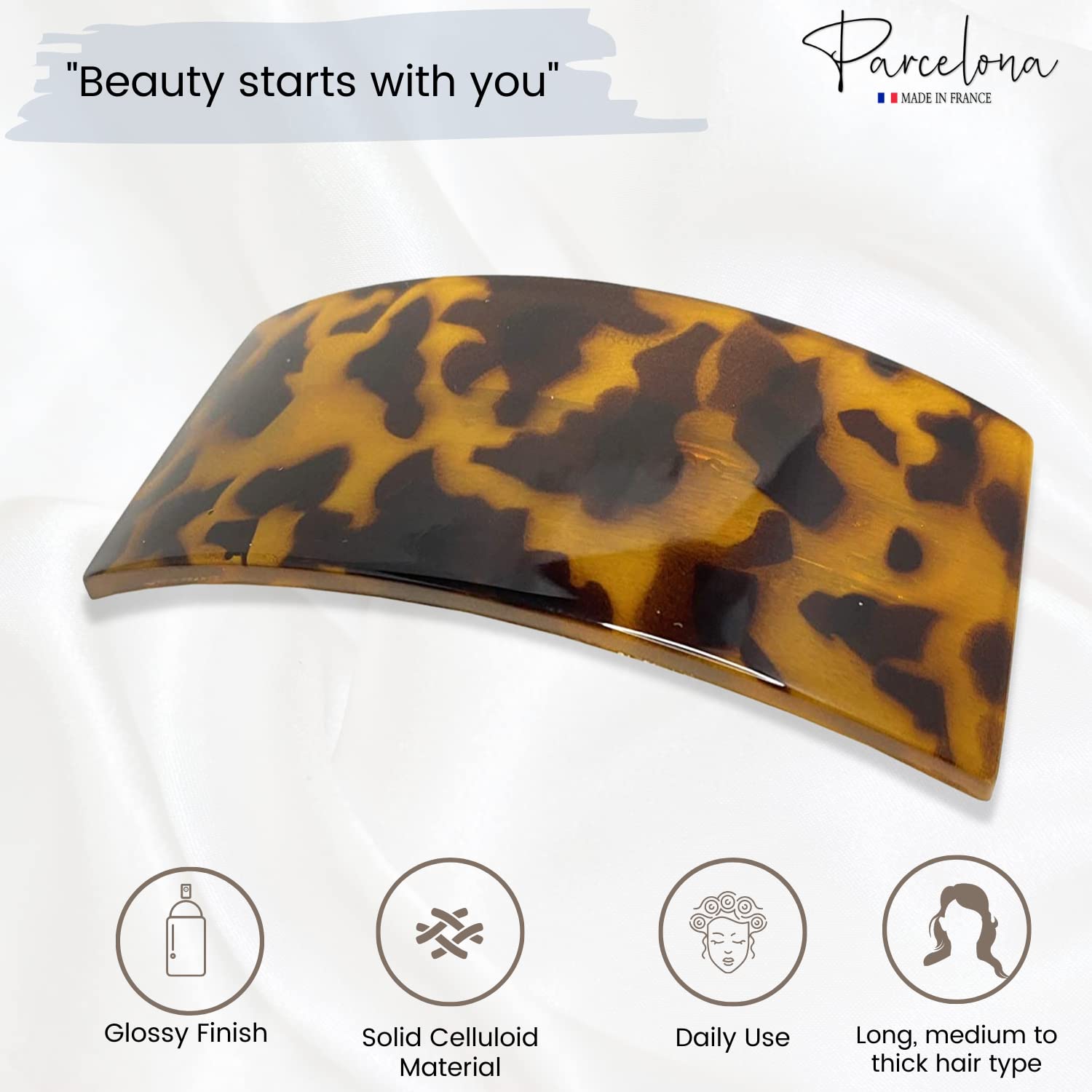 Parcelona French Broad Rectangle Light Brown Extra Large Wide Hair Barrette