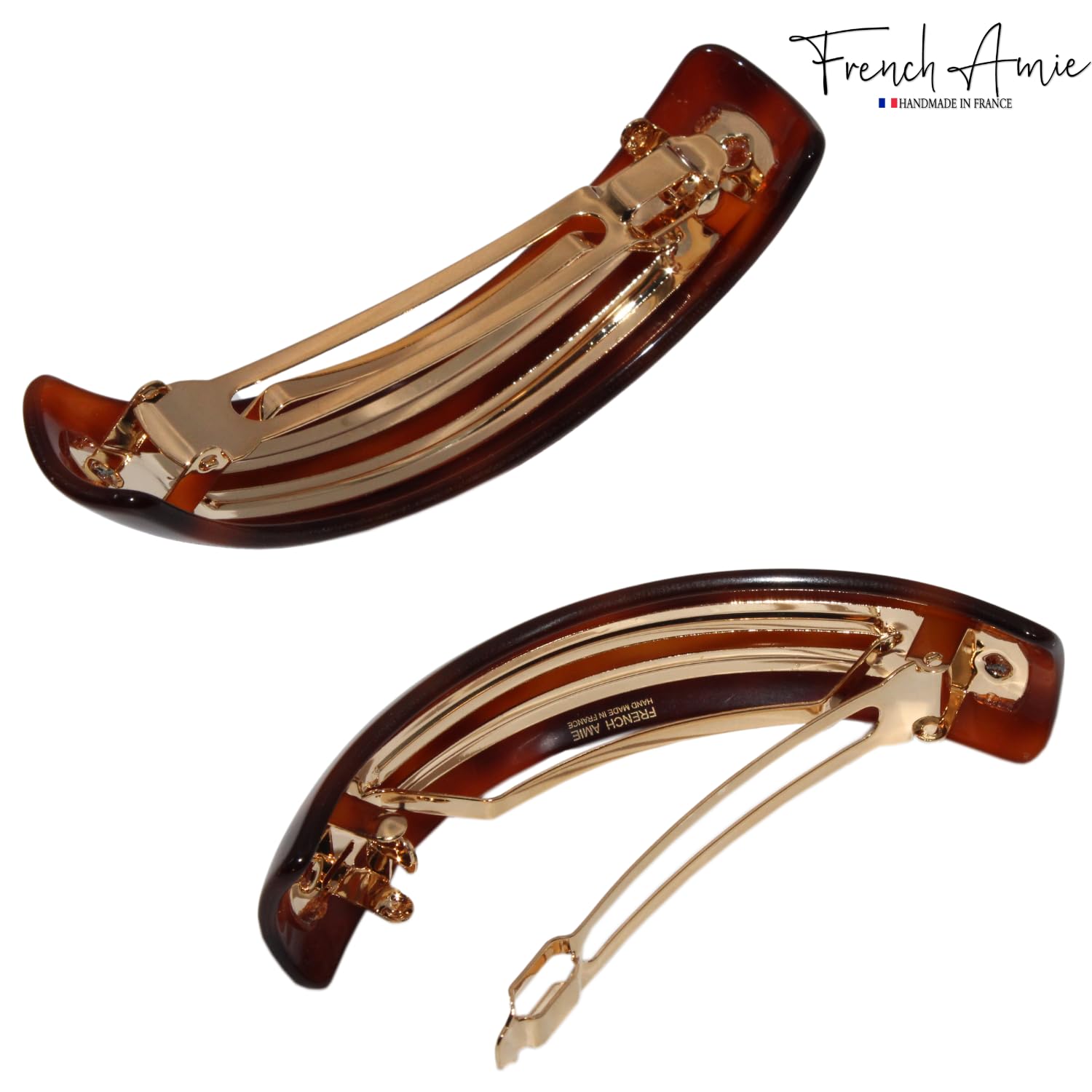 French Amie Curved Oblong Large Cellulose Handmade Hair Barrette for Women
