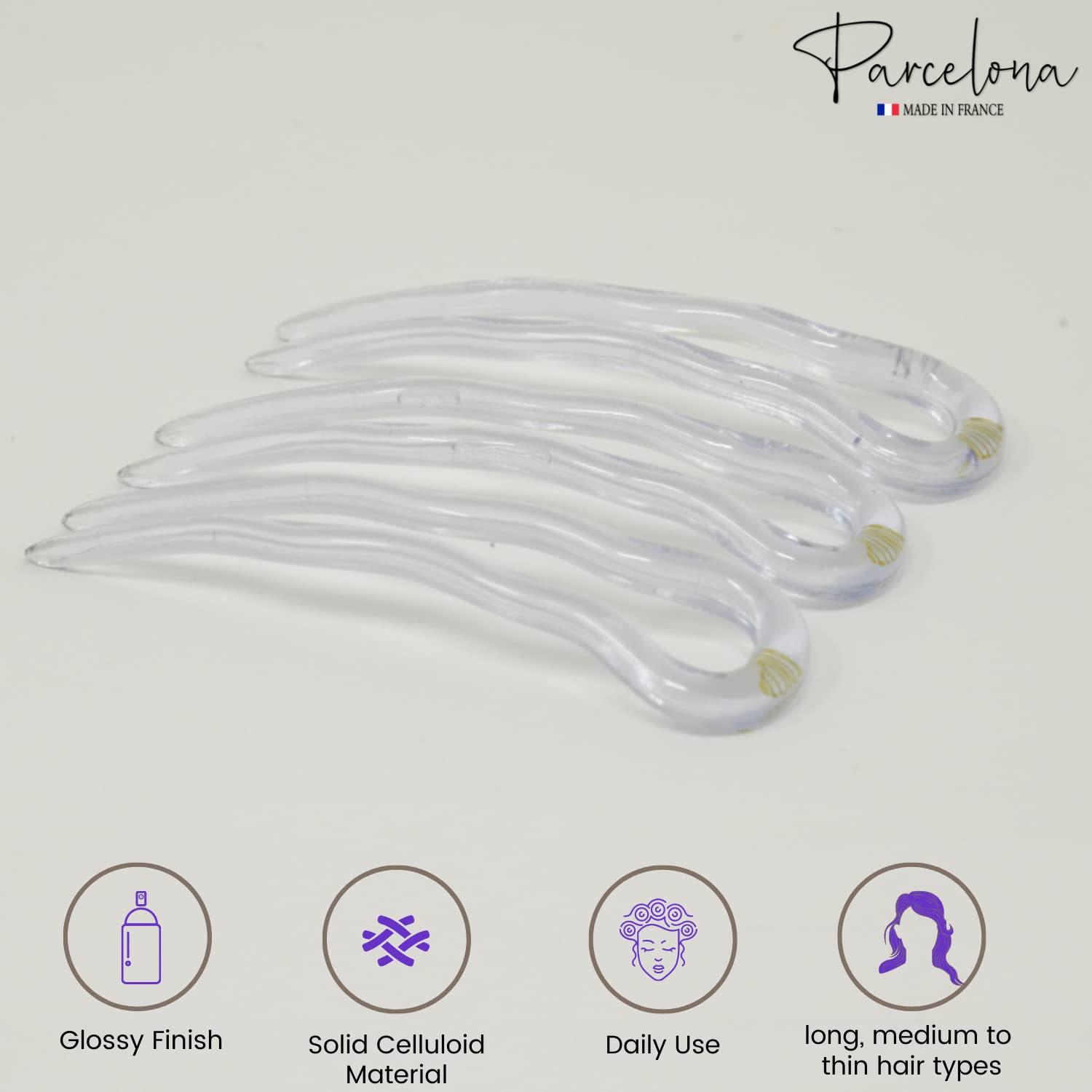 Parcelona French Mystic Large 3" Cellulose Chignon U Shaped Hair Pins(Set of 3)