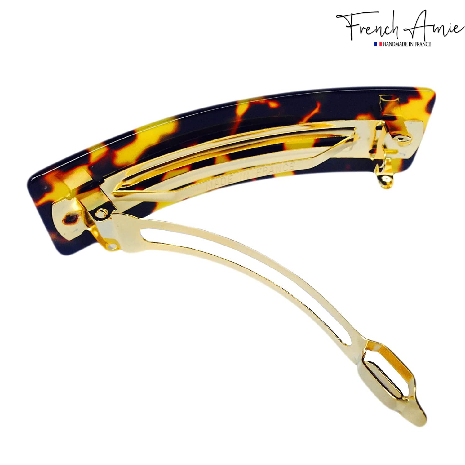 French Amie Fine Wide Rectangular 3" Cellulose Acetate Handmade Hair Clip Barrette