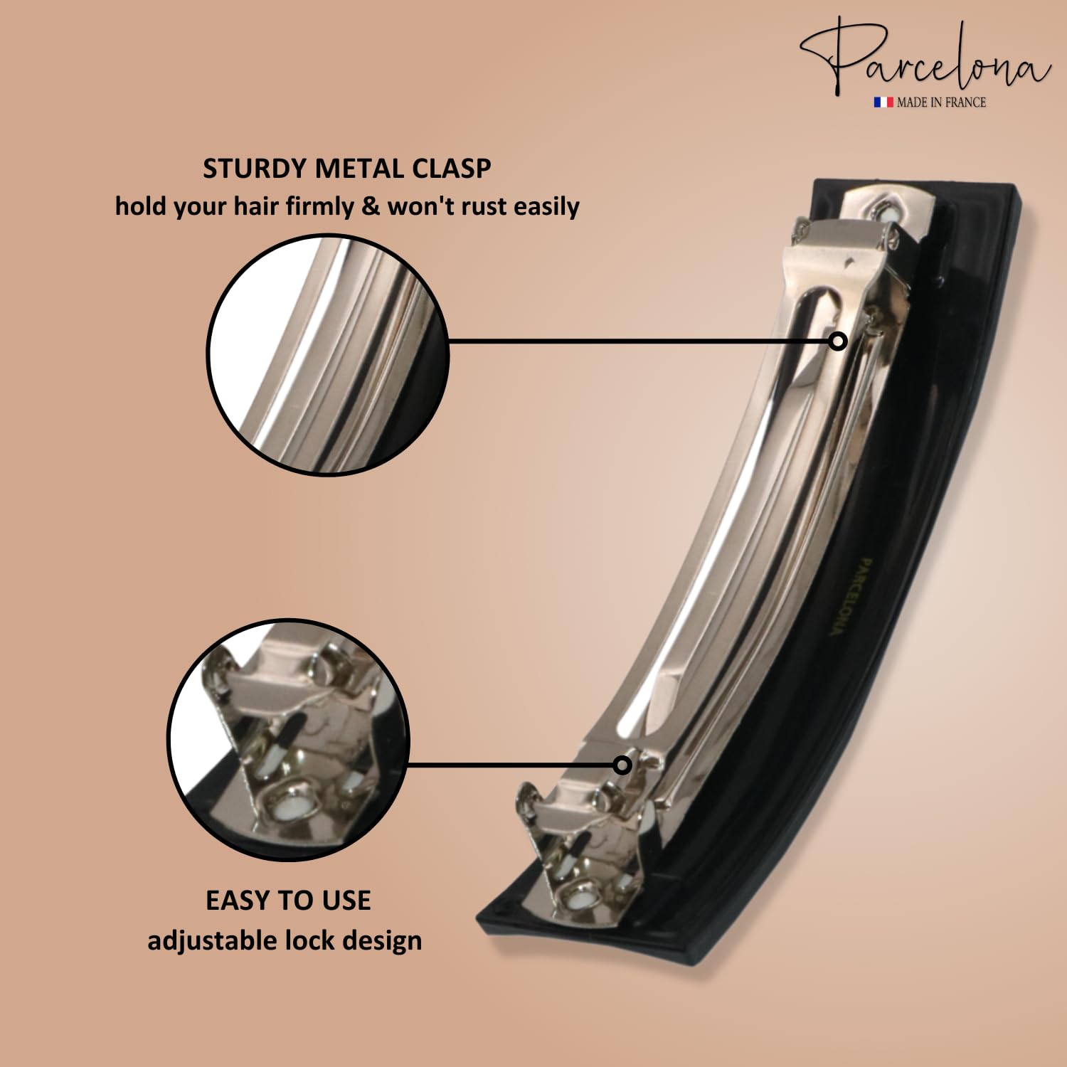 Parcelona French Rectangular Bar Large Cellulose Acetate Hair Barrette for Women