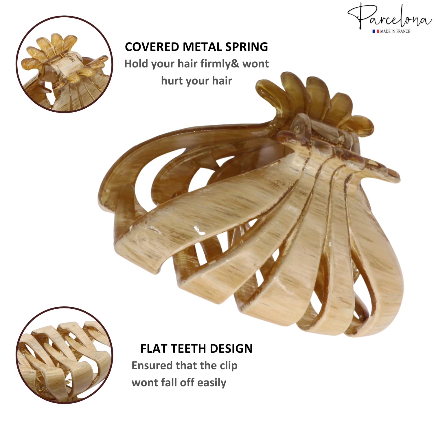 Parcelona French Fleur Medium 3.25" Wide Teeth Cellulose Hair Claw for Women