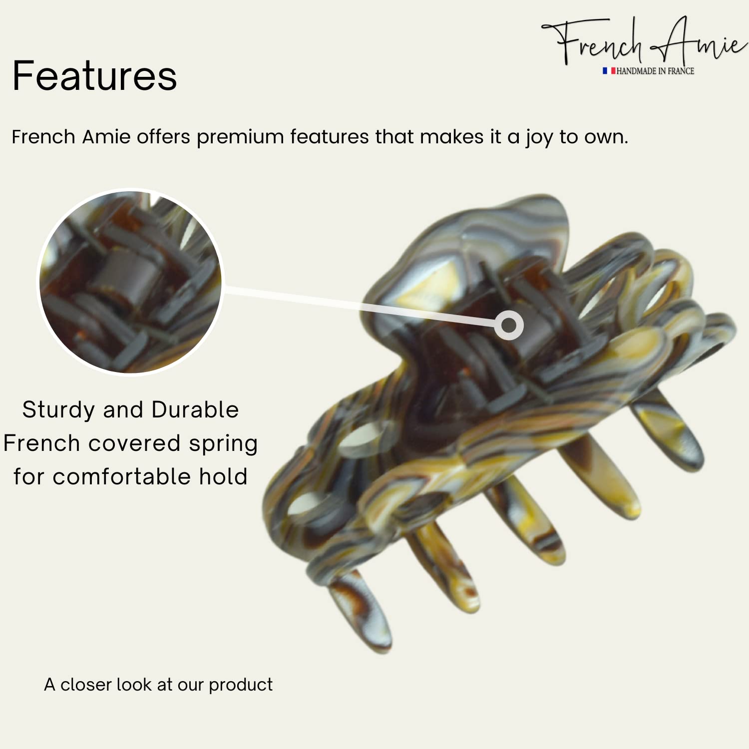 French Amie Orchids Small 2" Handmade Cellulose Flexible Hair Claw Clip