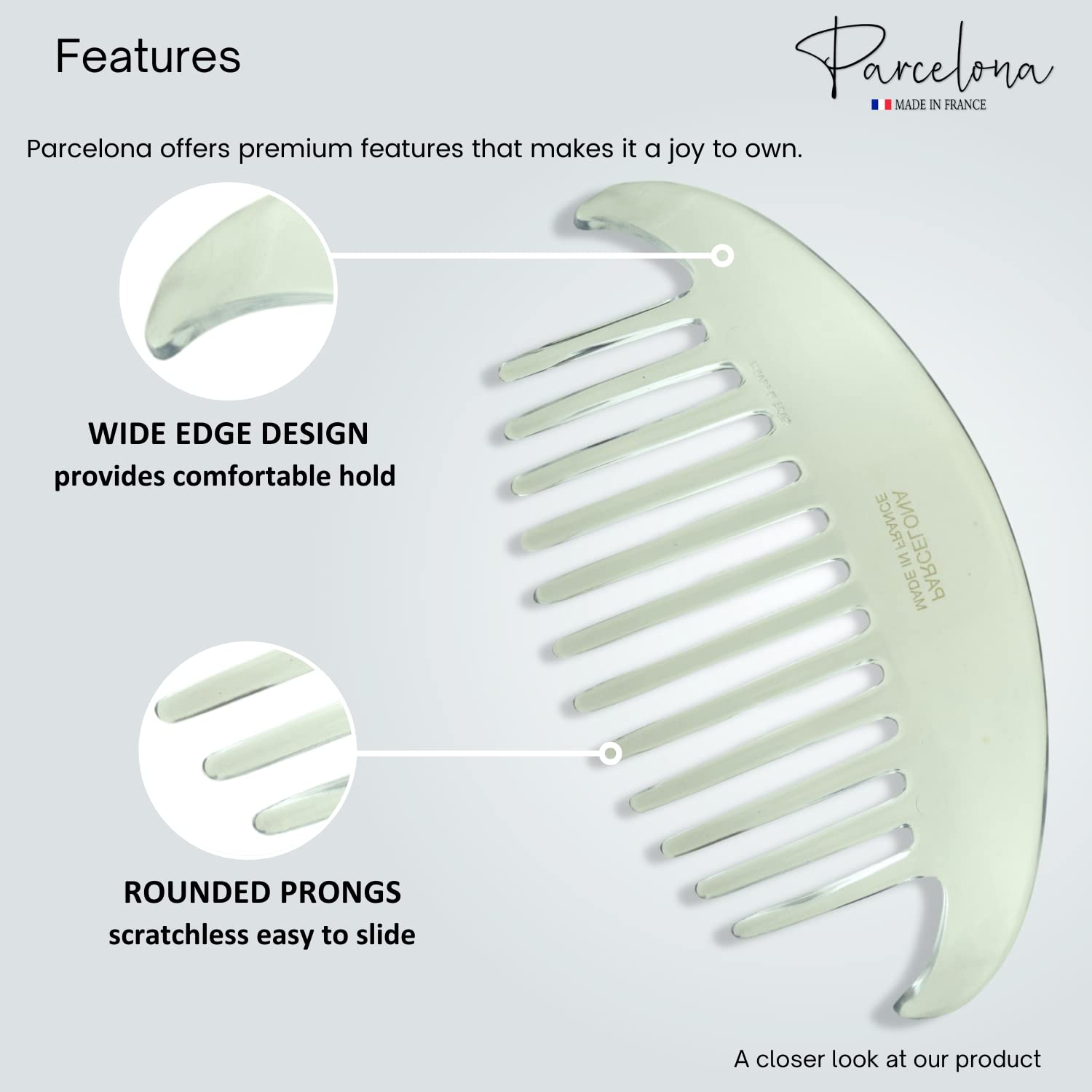 Parcelona French Alice Large Cellulose 12 Teeth Side Hair Combs for Women 2 Pcs