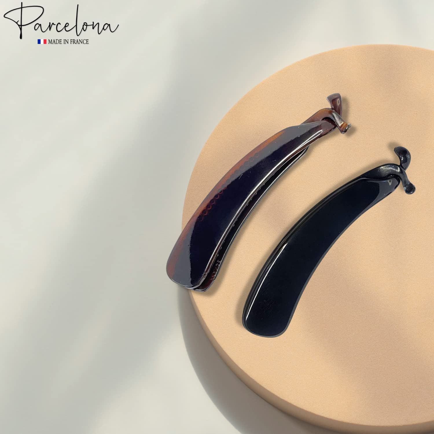 Parcelona French Lock Black and Brown 4” Set of 2 Cellulose Banana Hair Clips