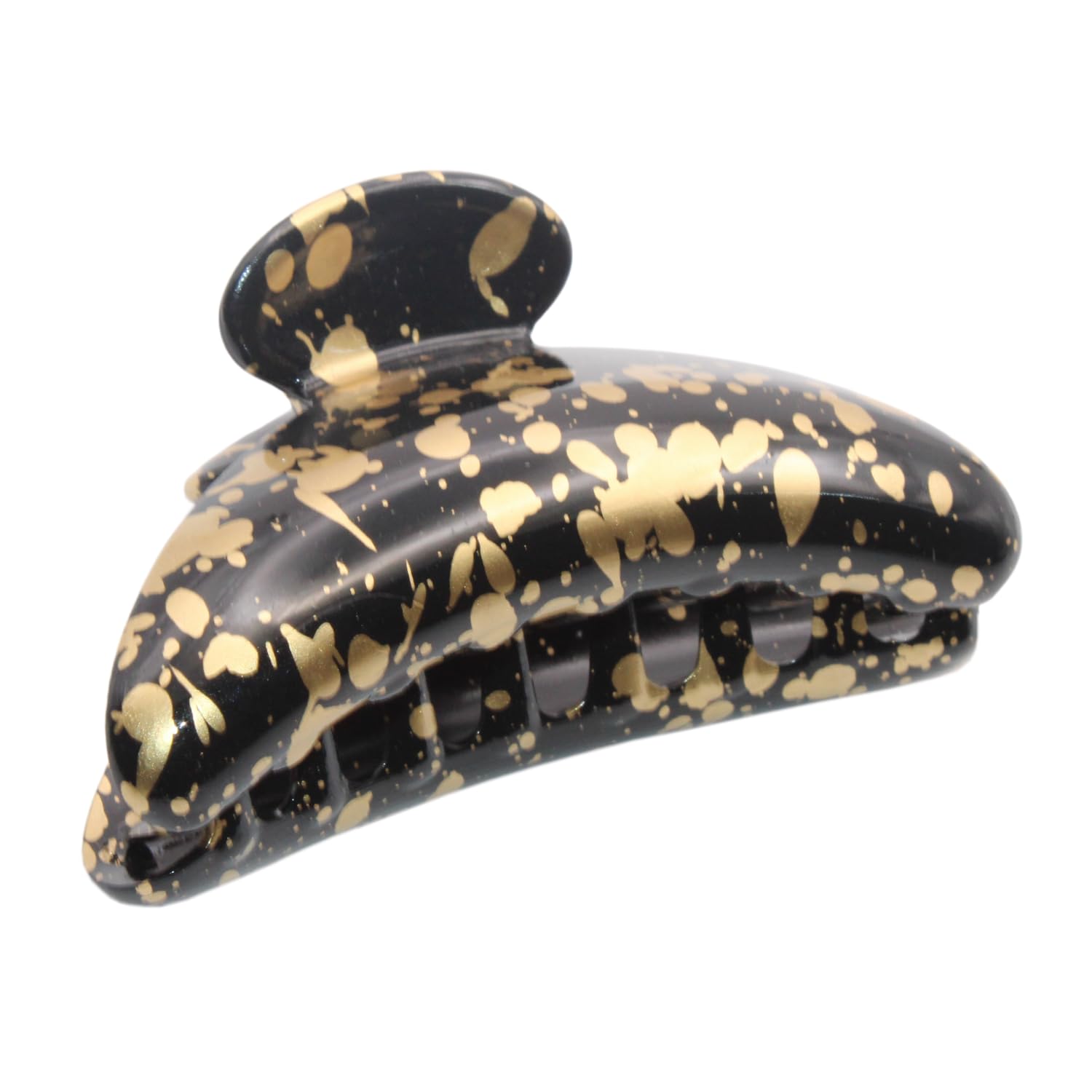 Parcelona French Couture Medium Black N Golden Cellulose Jaw Hair Claw for Women