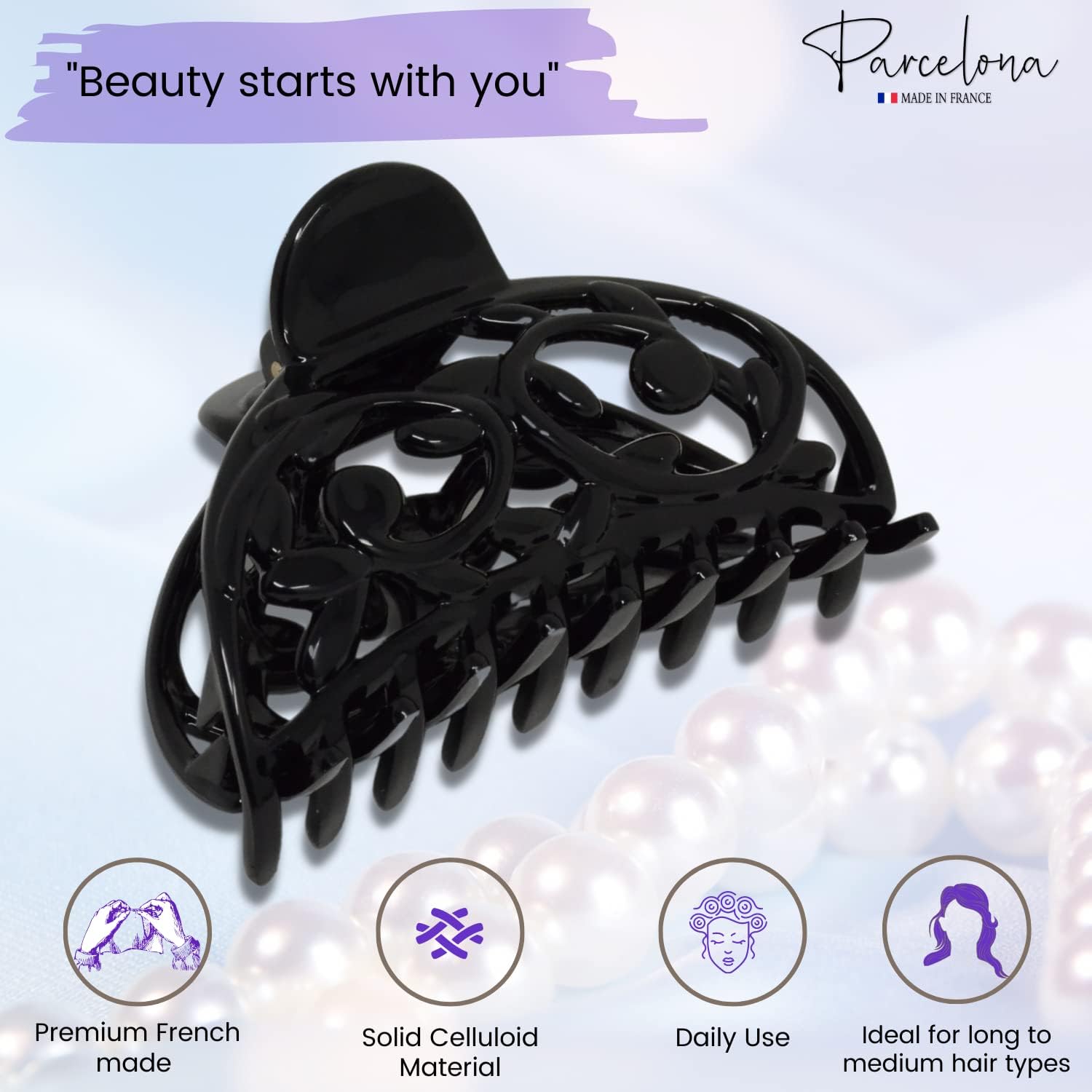 Parcelona French New Jardin Medium Cellulose Jaw Hair Claw for Women and Girls