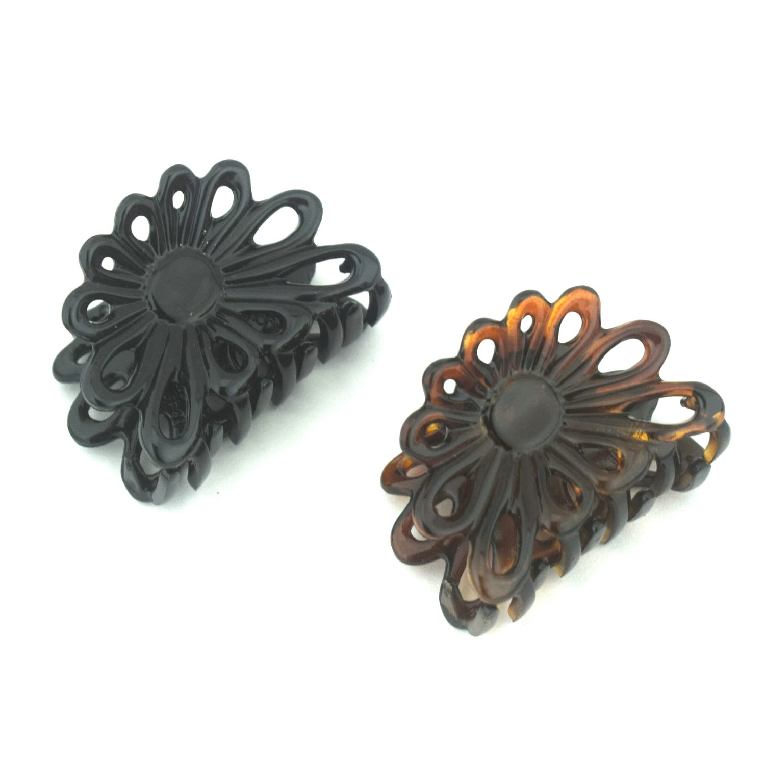 Parcelona French Plume Small Shell & Black Set of 2 Jaw Hair Claw Clip 2 Inch