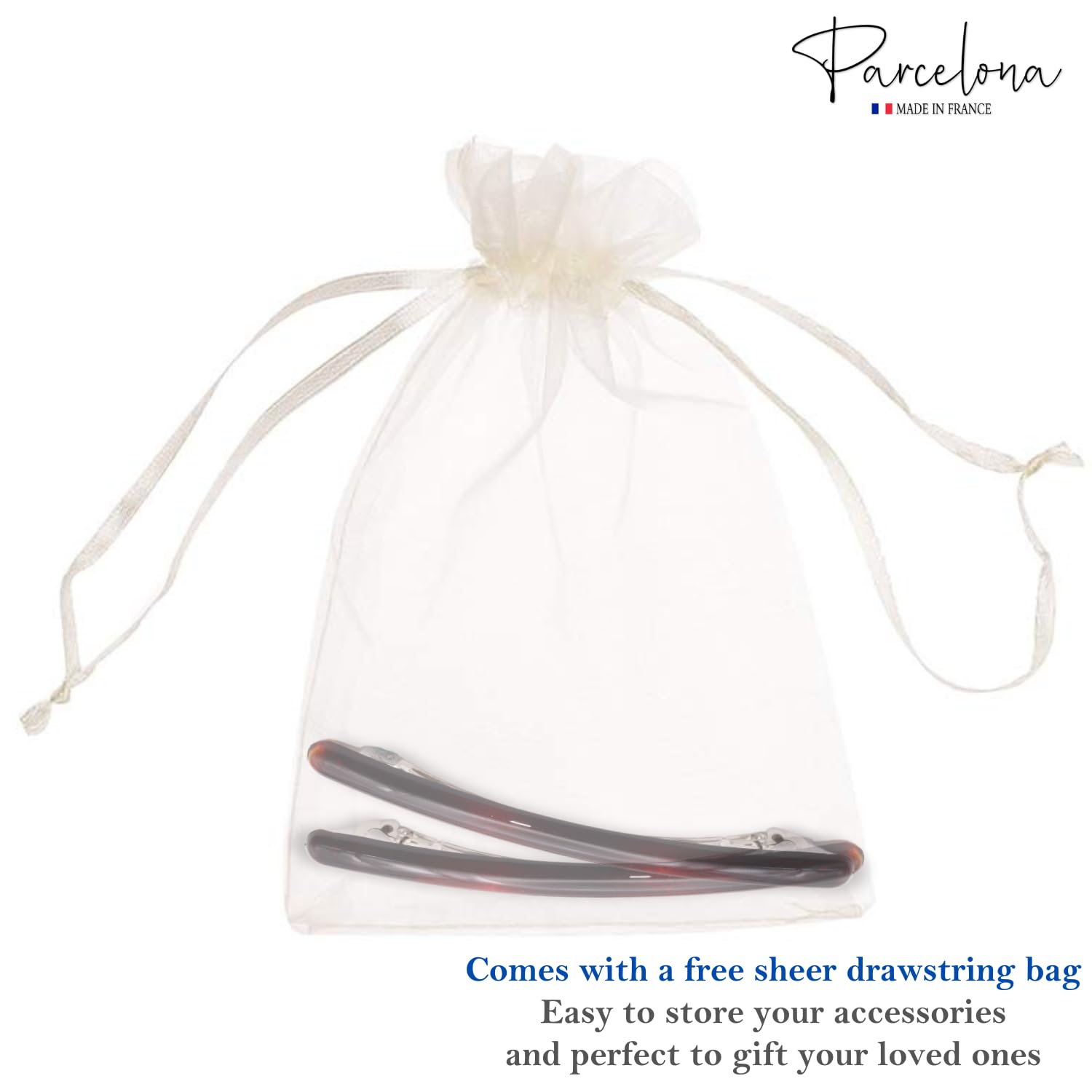 Parcelona French Skinny Rounded Large Cellulose Hair Barrettes for Women(2 Pcs)