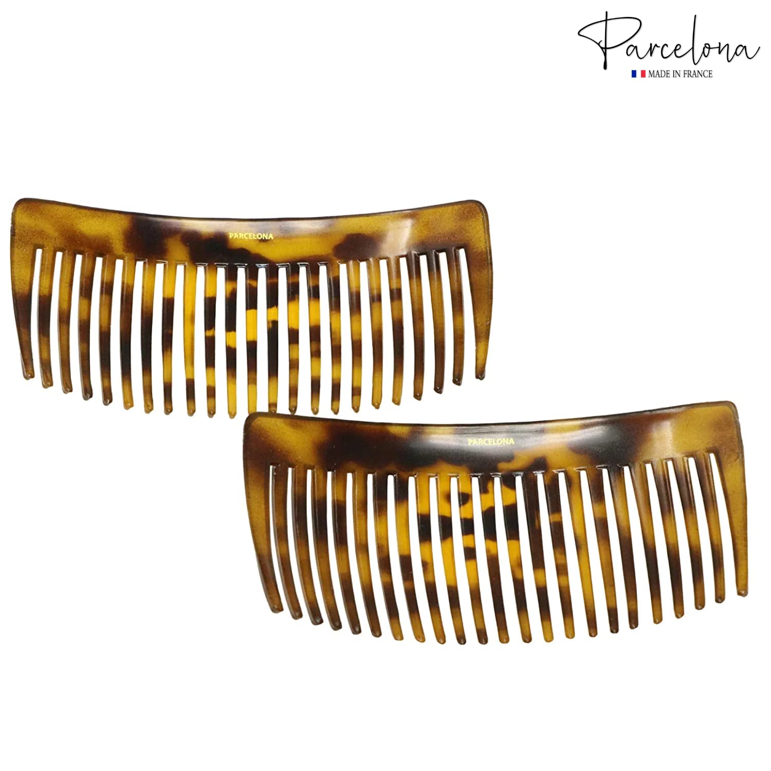 Parcelona French Glossy Large Cellulose Updo 23 Teeth Hair Side Combs(2 Pcs)
