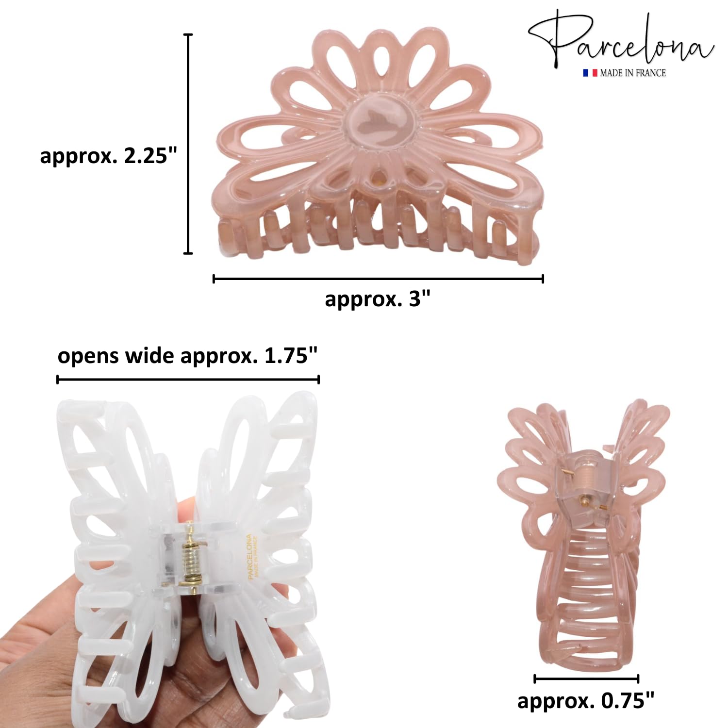 Parcelona French Plume Medium 3" Cellulose Acetate Hair Claw for Women (2 Pcs)