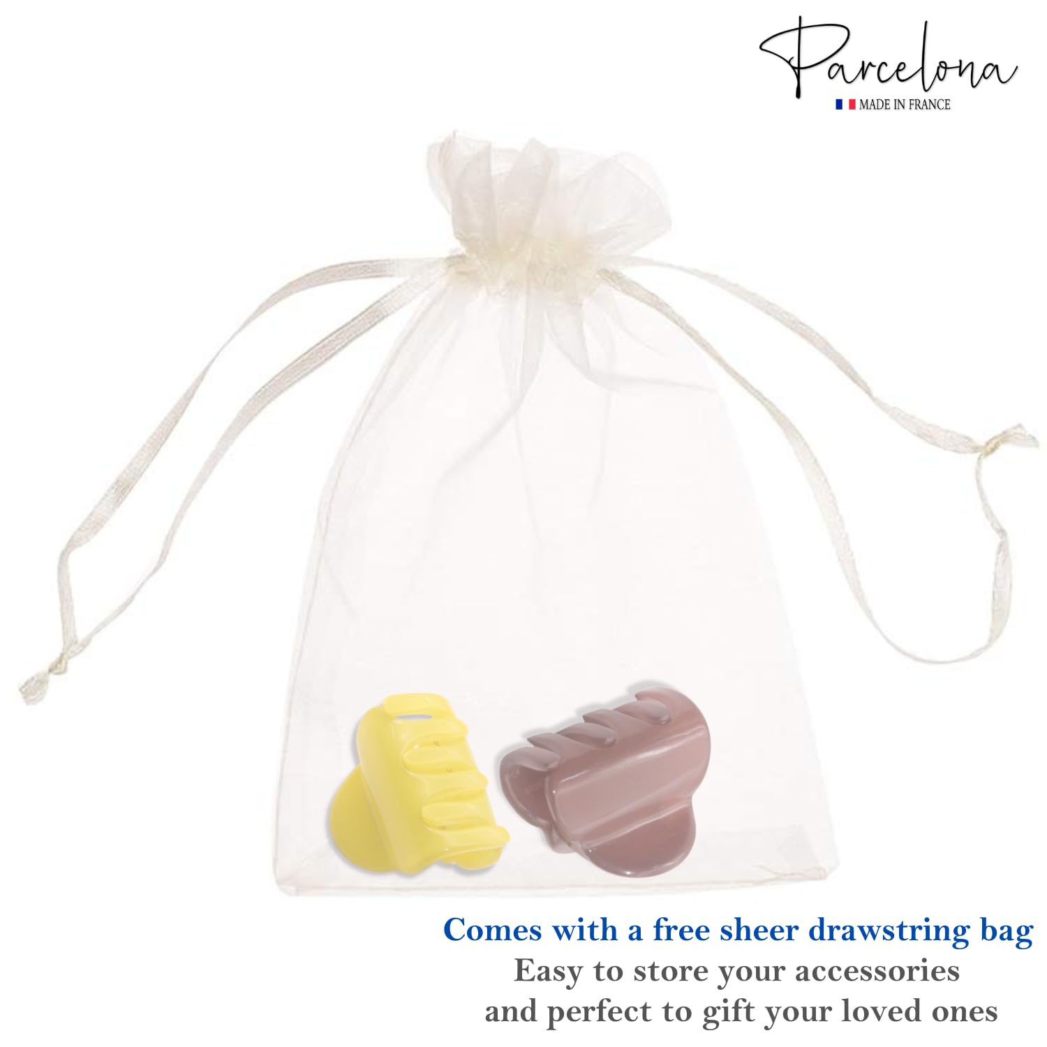 Parcelona French Chic Duo Small 1 1/4" Cellulose Hair Claw for Women and Girls