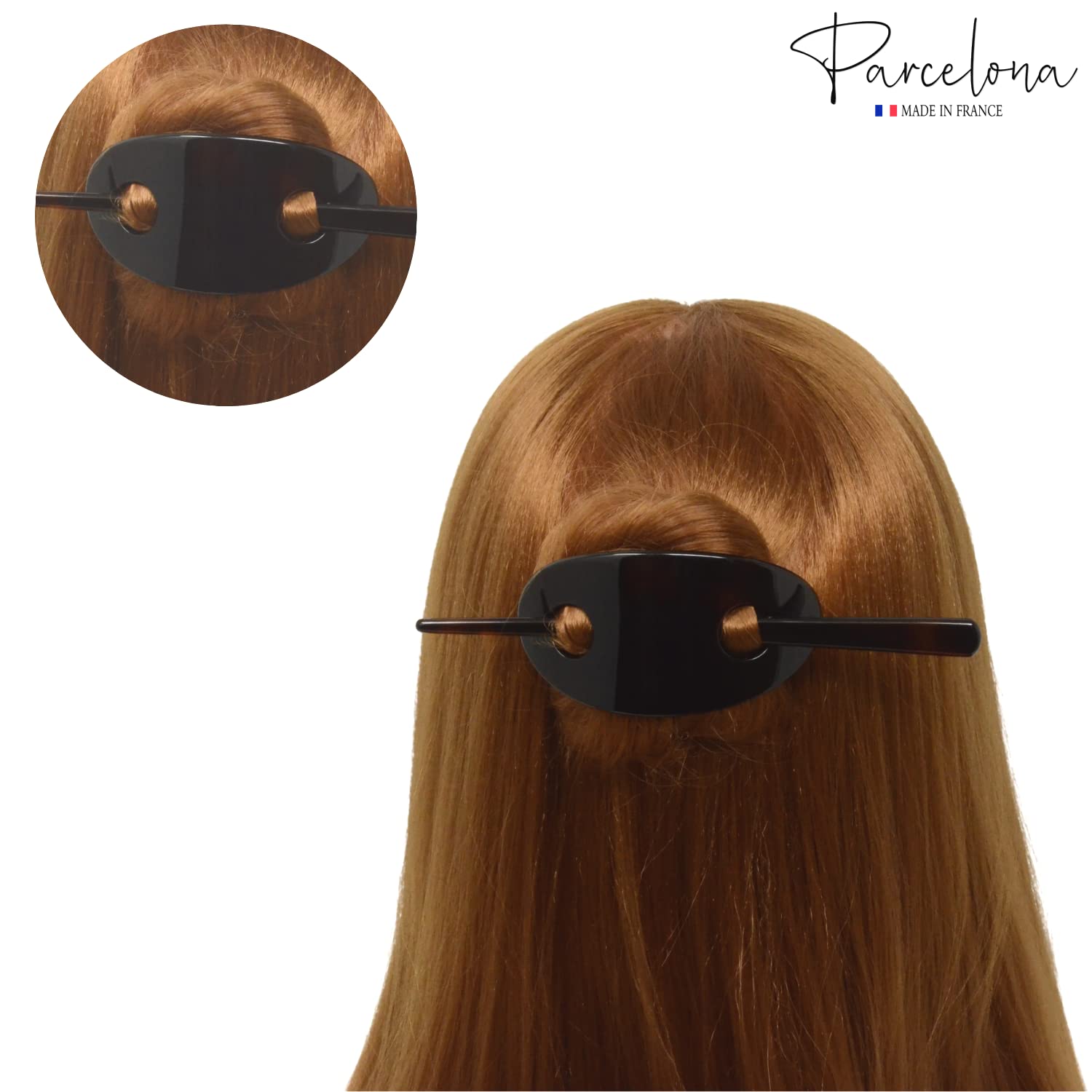 Parcelona French Oval Shell Cellulose Hair Slider Bun Cover Clip With Stick