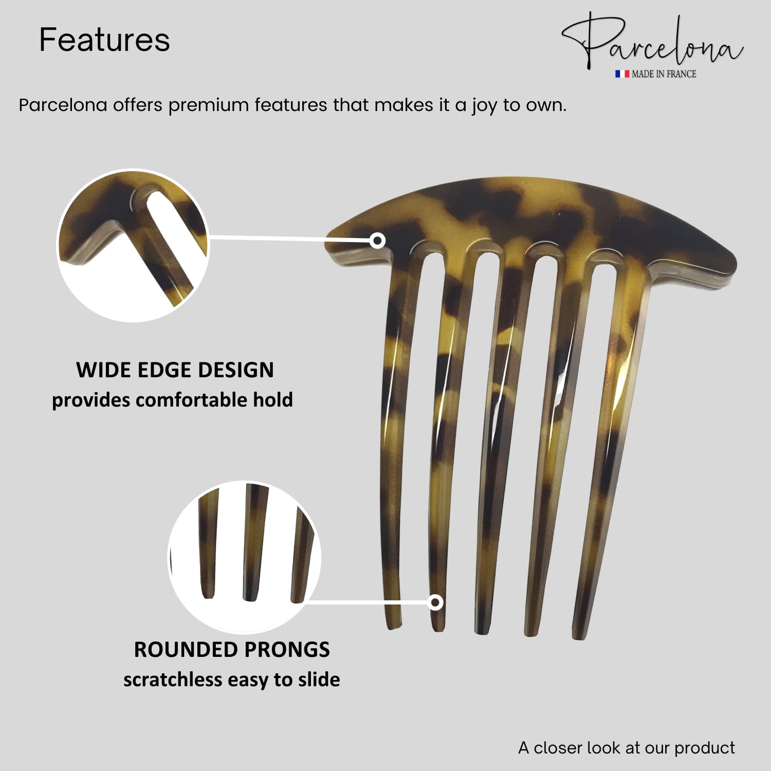 Parcelona French Medium Interlocking Light Tortoise Shell Side Hair Comb 2 pcs
