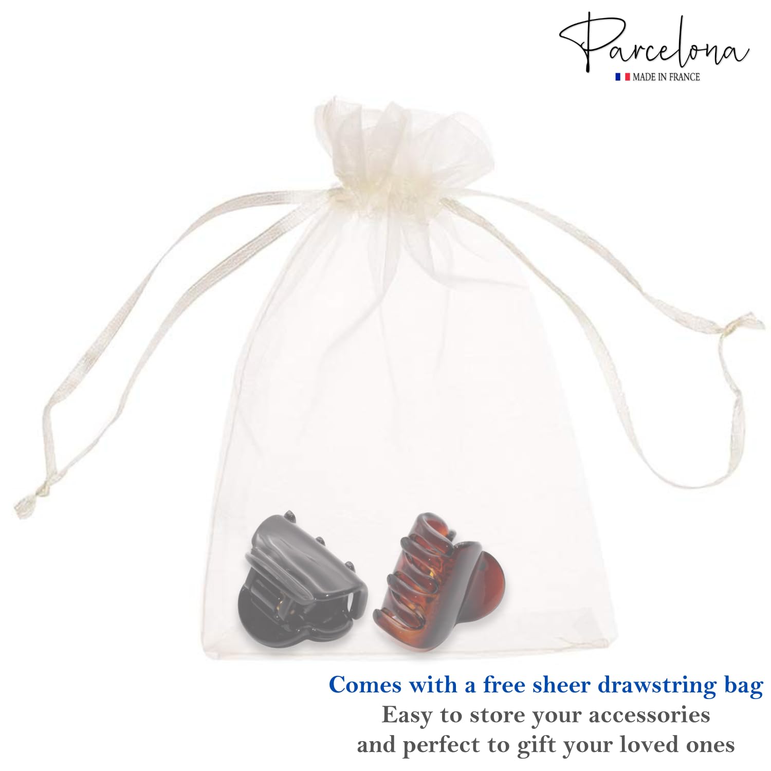 Parcelona French Chic Duo Small 1 1/4" Cellulose Hair Claw for Women and Girls