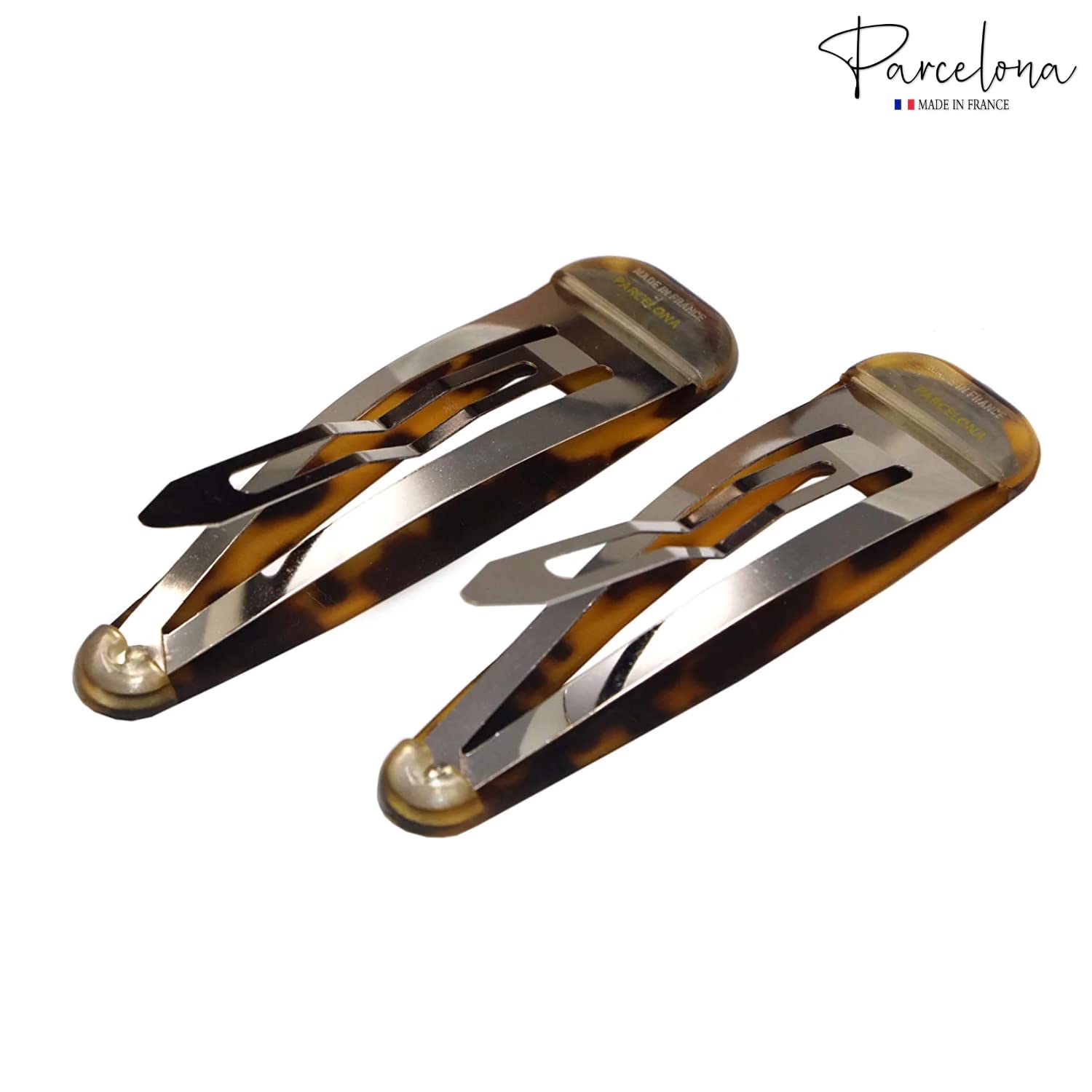 Parcelona French Clic Clac Extra Large Cellulose Snap Hair Pins for Women(2 Pcs)