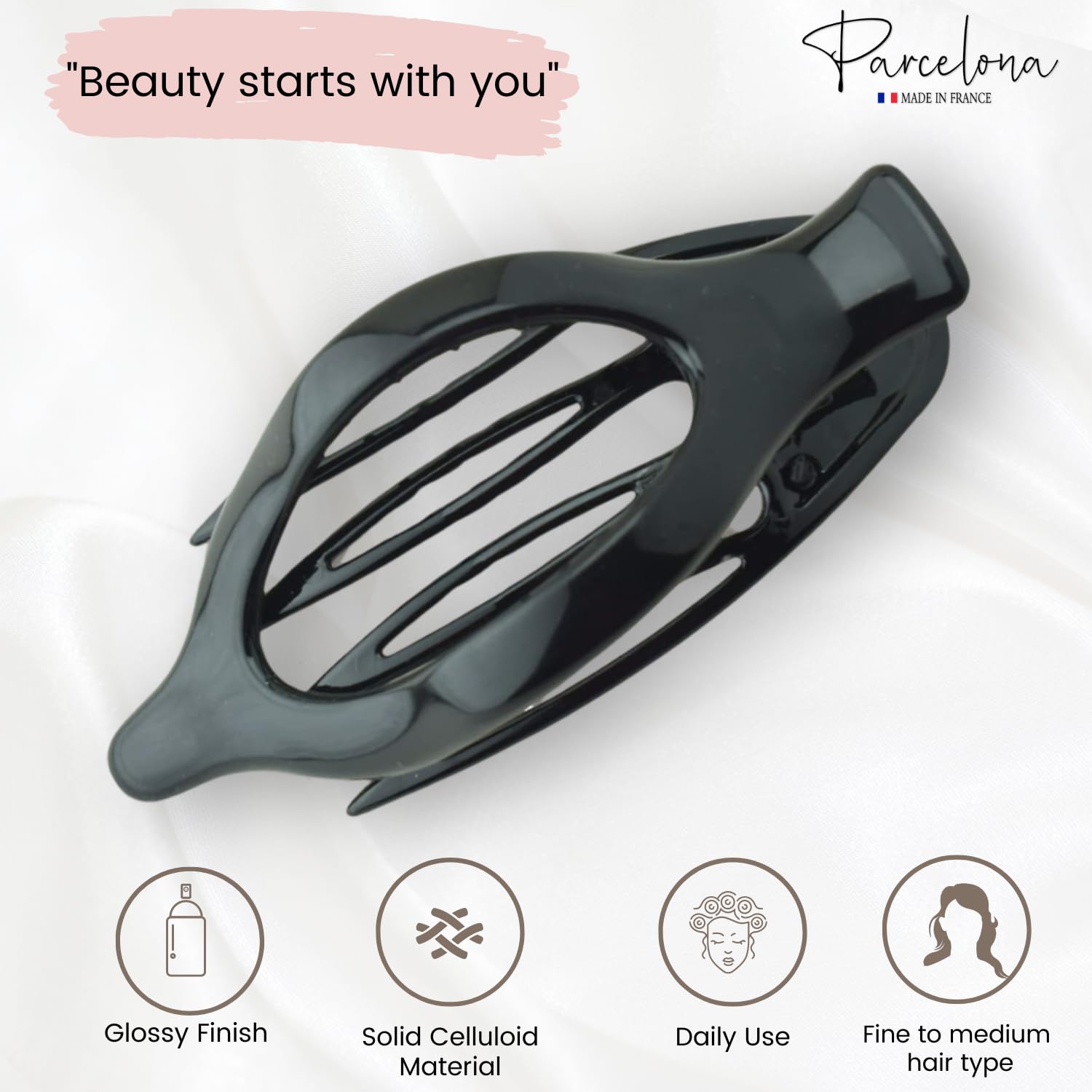 Parcelona French Wide Beak Large Cellulose Side Slide-In Hair Claw for Women