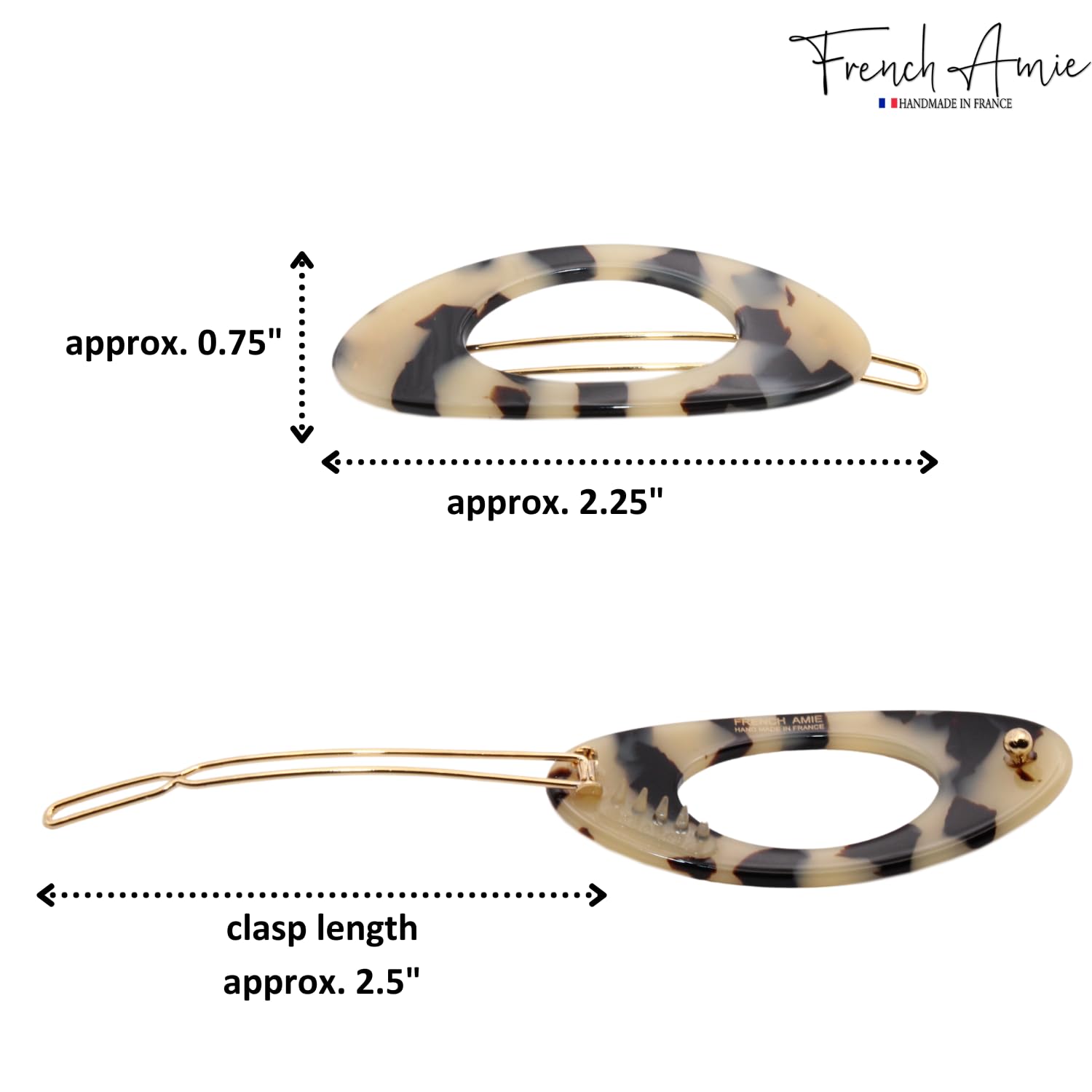 French Amie Oval Small 2 1/4” Cellulose Hair Barrette for Women