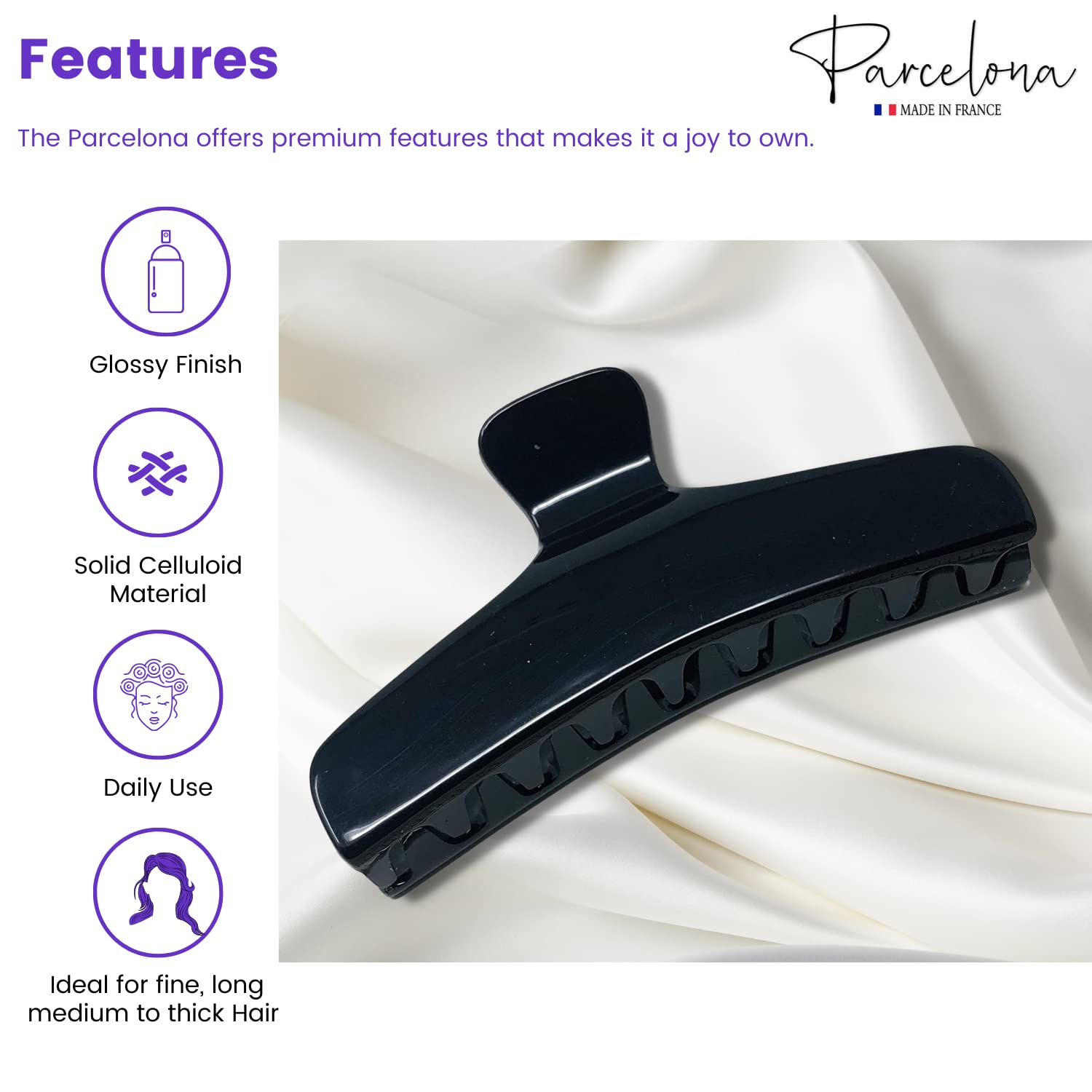 Parcelona French Flat Large 4” Salon Style Cellulose Jaw Hair Claw for Women