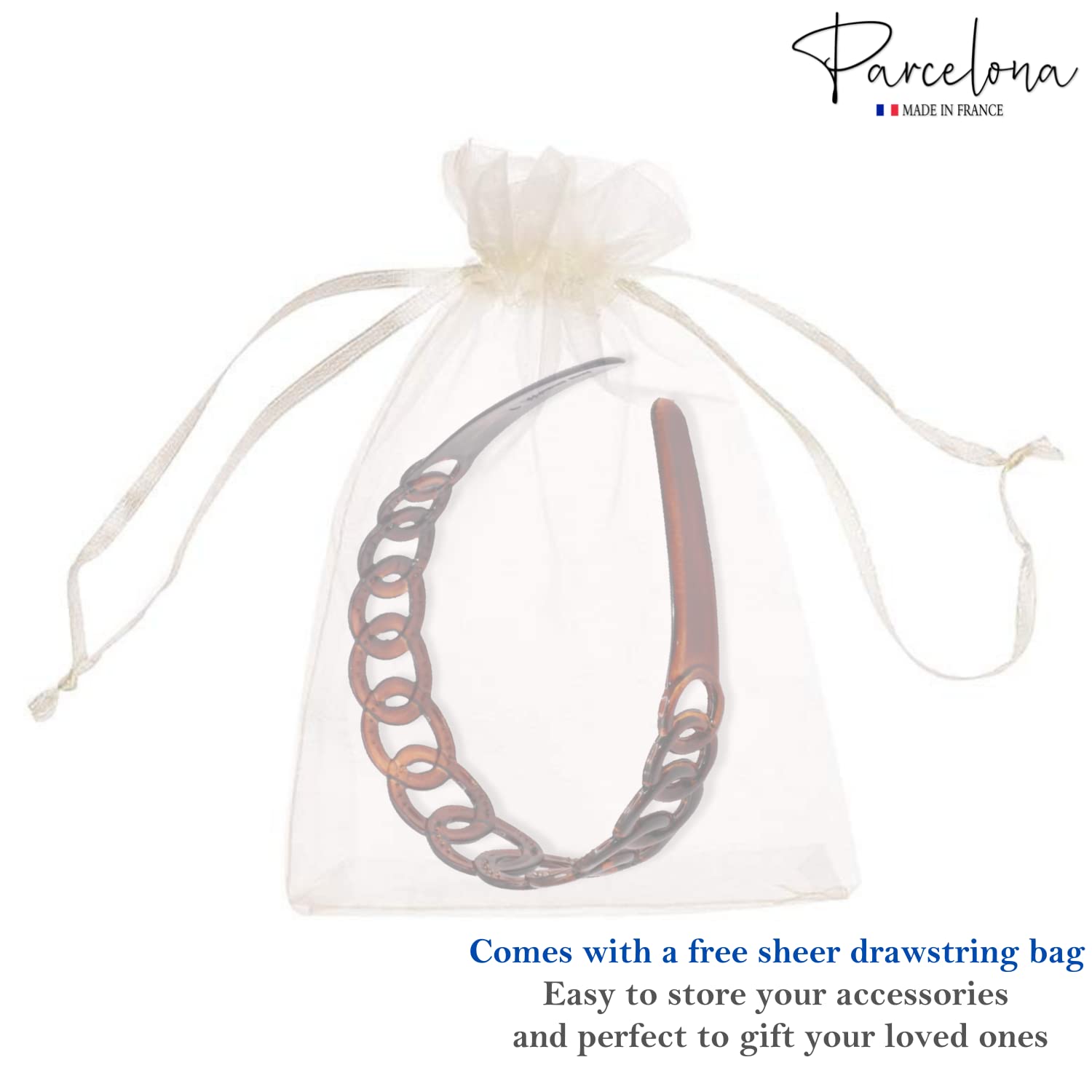 Parcelona French Round Chain Tortoise Shell Brown Cellulose Hair Headband