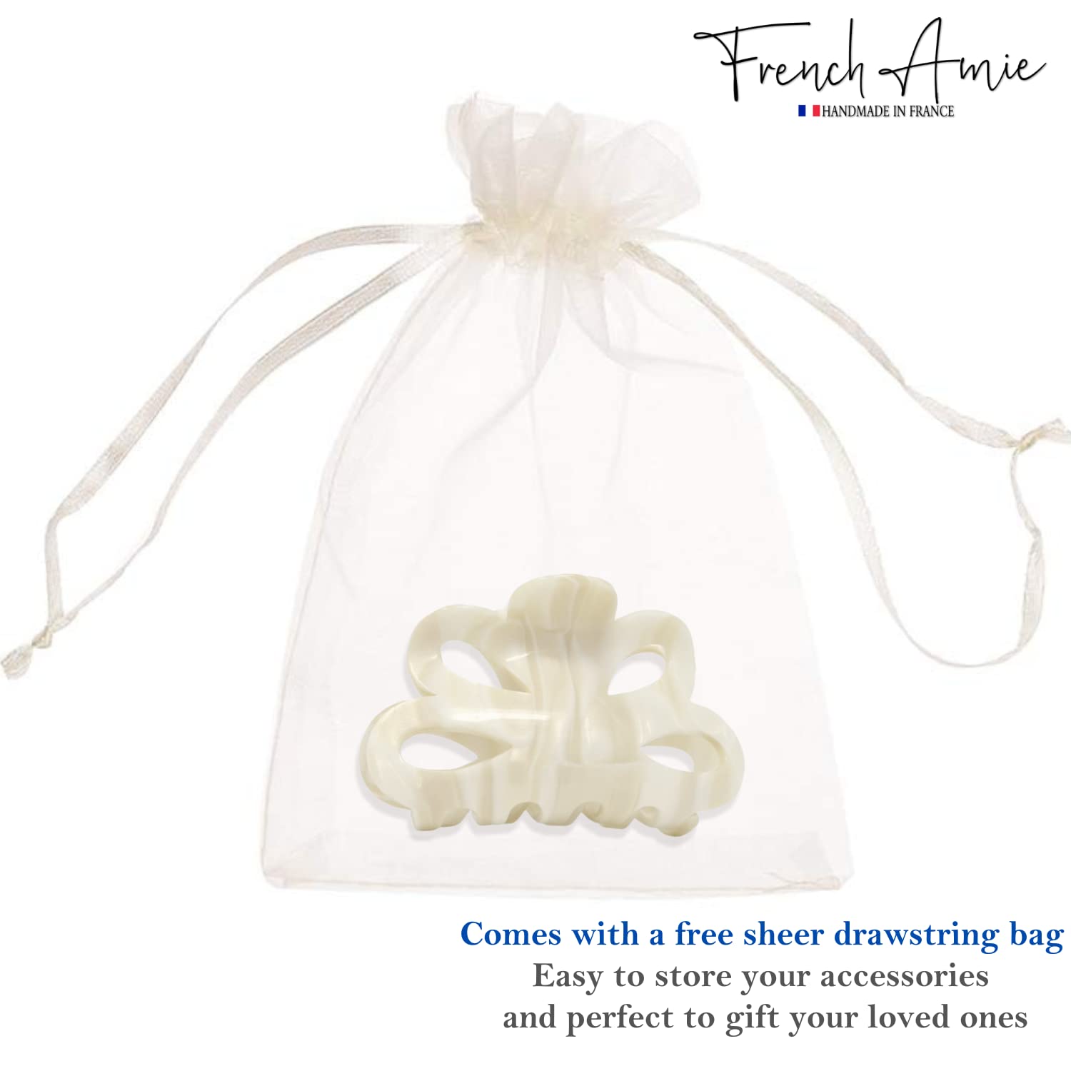 French Amie Flower Bloom 3" Handmade Cellulose No Slip Grip Hair Claw Clip
