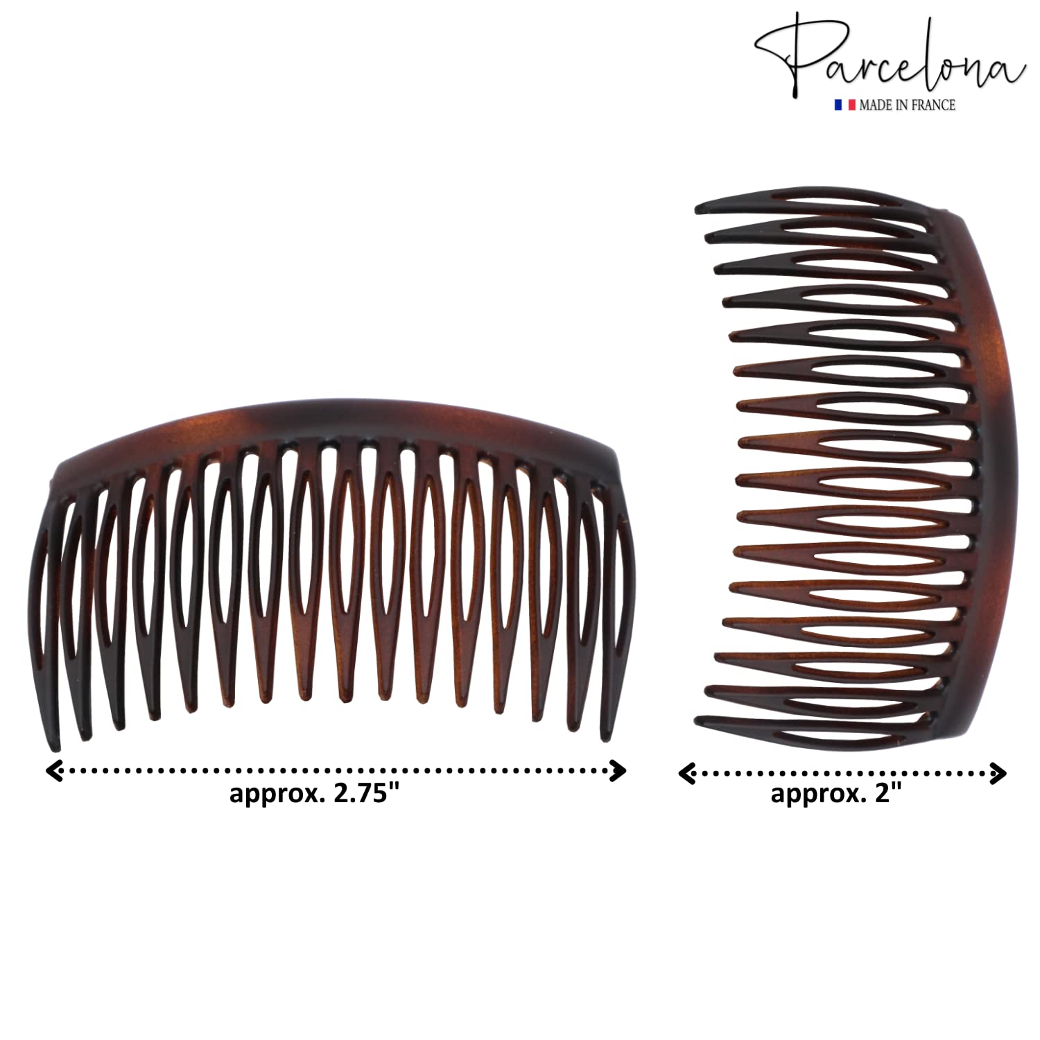Parcelona French Glossy Shell Medium Cellulose 16 Teeth Side Hair Combs (2 Pcs)