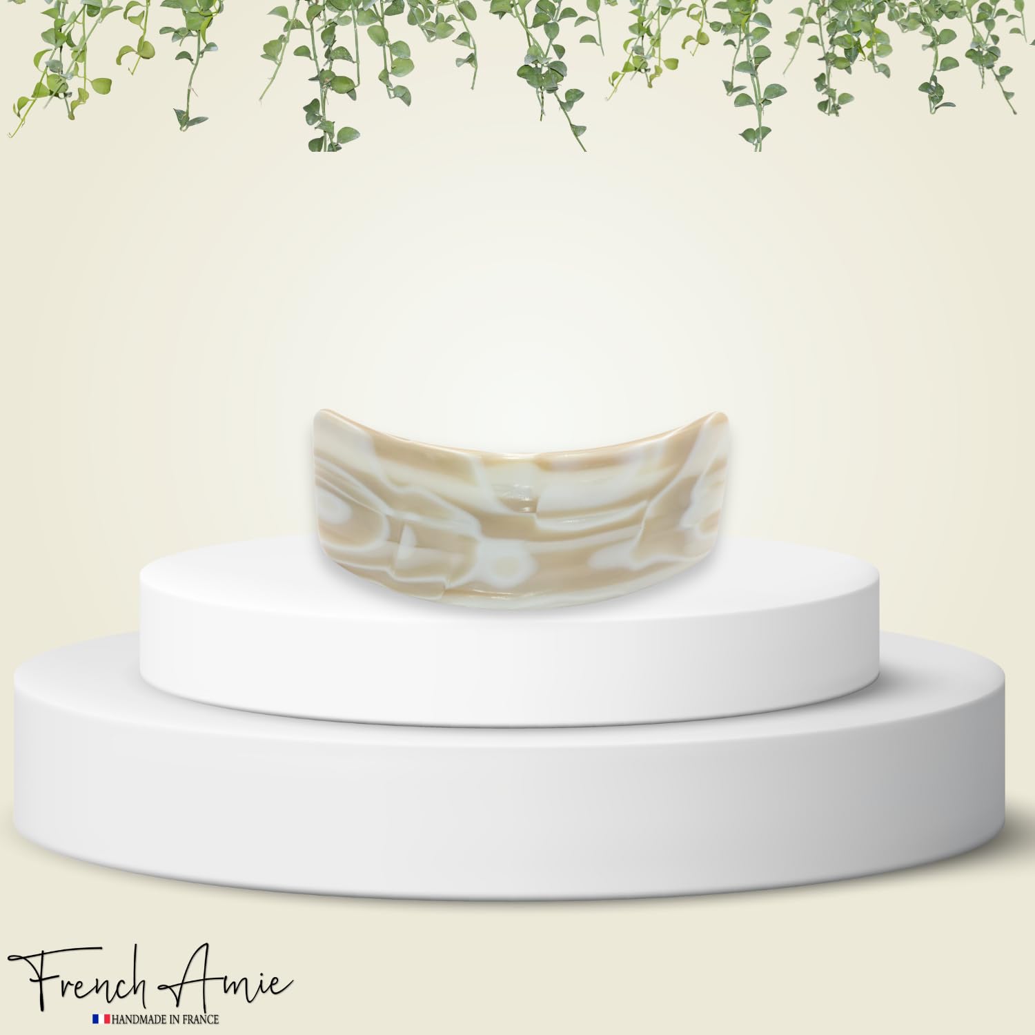 French Amie Broad Curved Oblong Large Celluloid Acetate Hair Barrette for Women