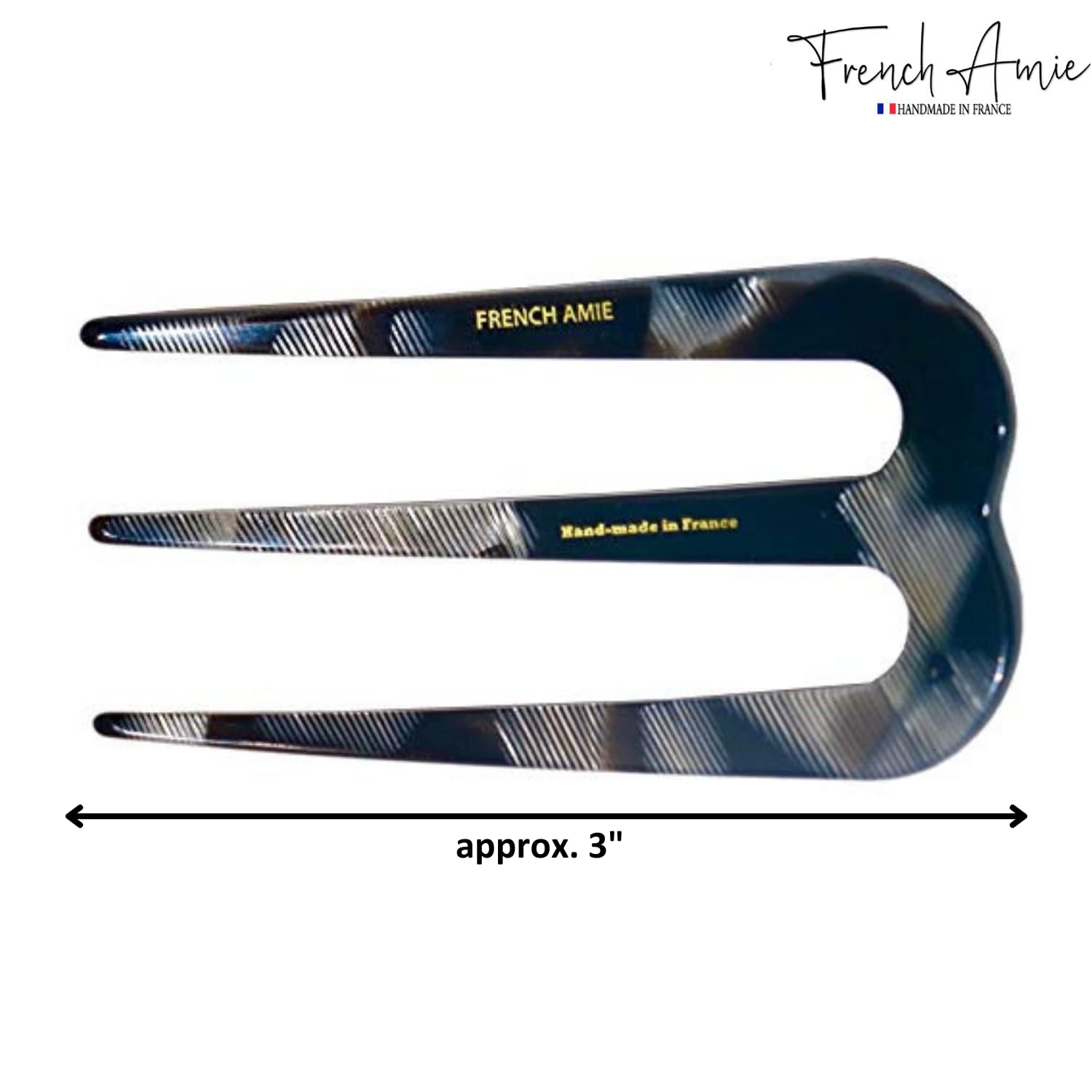 French Amie Tri Prongs 3" Medium Handmade Cellulose Bun Holder Women Hair Pin