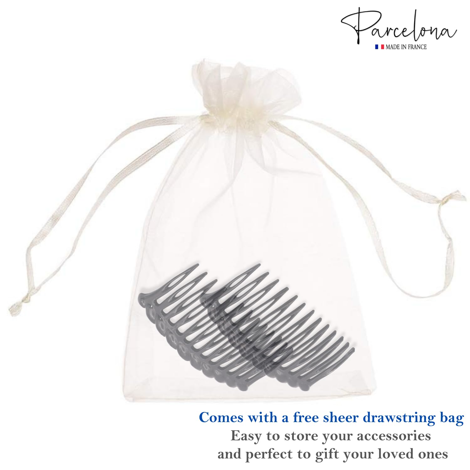 Parcelona French Twisted Edge Black 3” Set of 2 Flexible 13 teeth Side Hair Comb