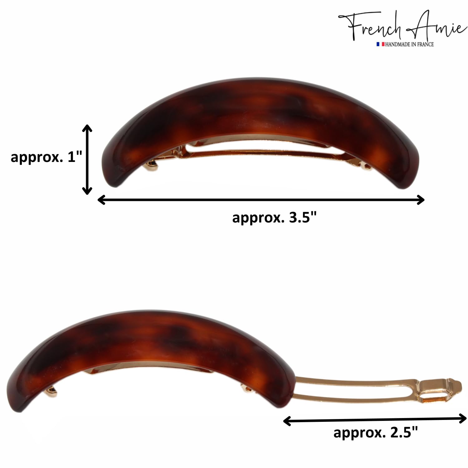 French Amie Curved Oblong Large Cellulose Handmade Hair Barrette for Women