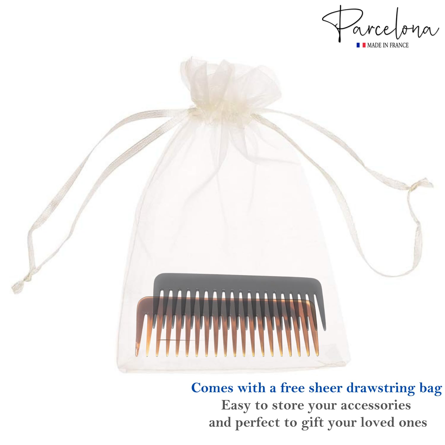 Parcelona French Fluffy Large Tortoise Shell and Black Cellulose Hair Combs(2 Pcs)