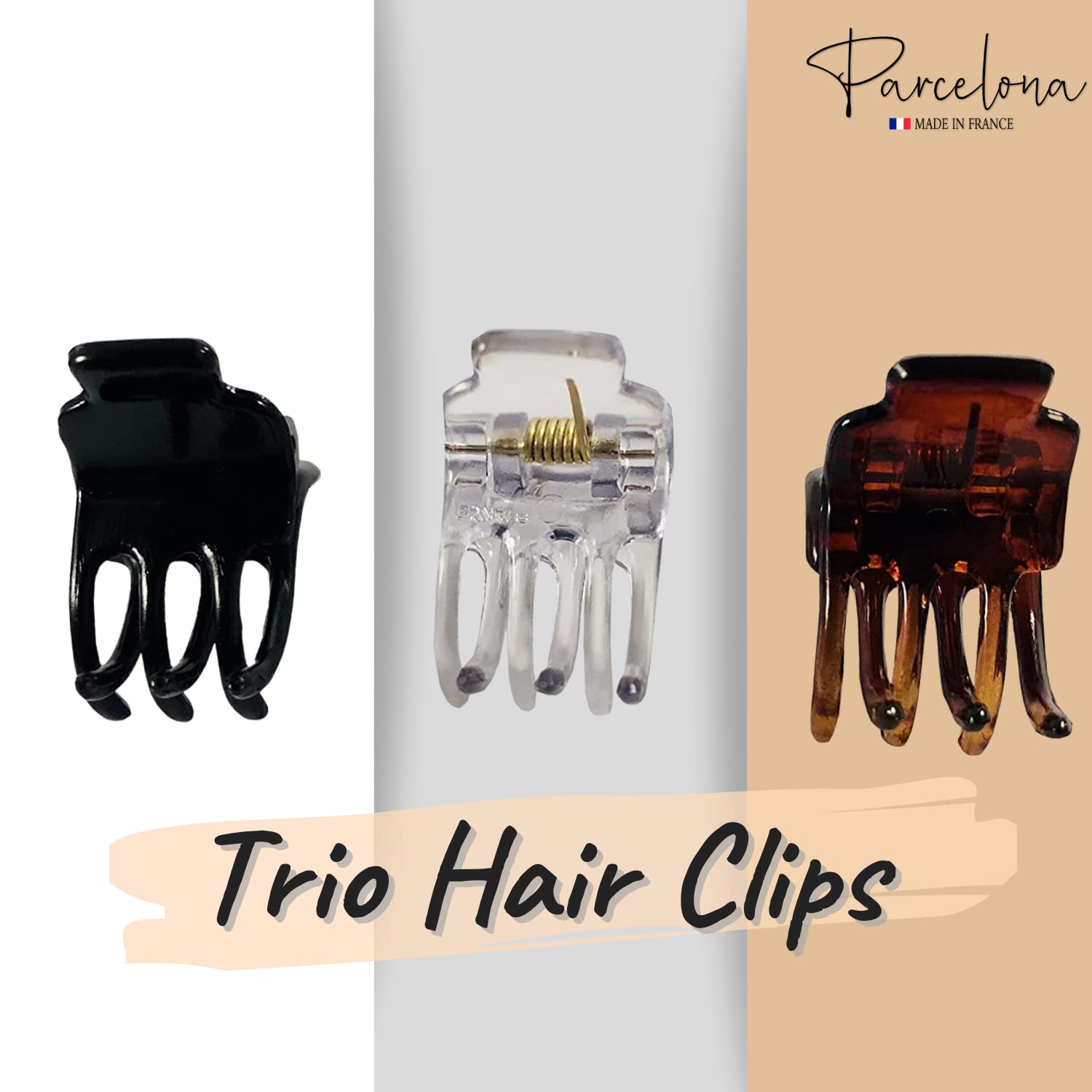 Parcelona French Pinch Mini Shell Black Clear Cellulose Jaw Hair Claw Clips