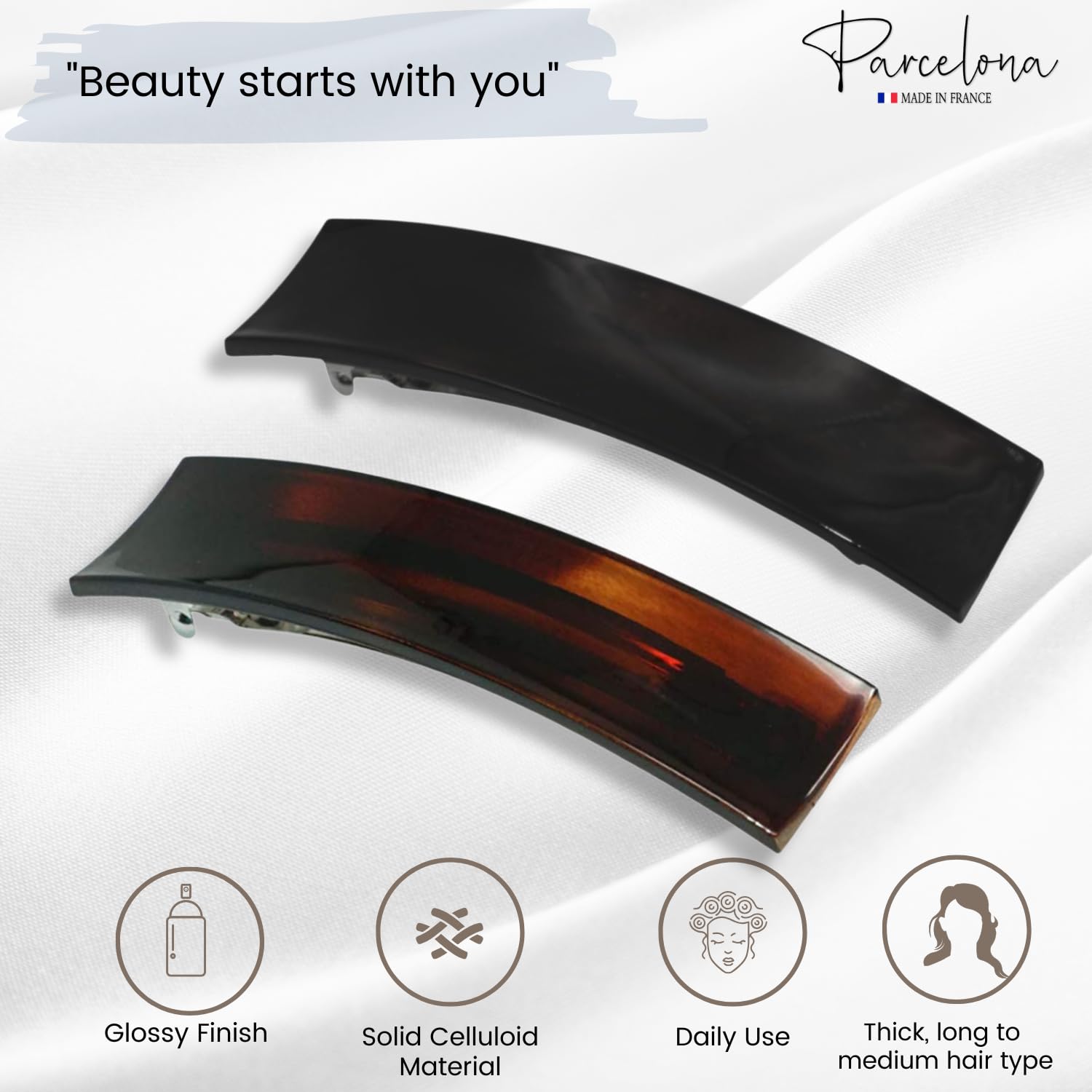 Parcelona French Rectangular Bar Large Cellulose Acetate Hair Barrette for Women
