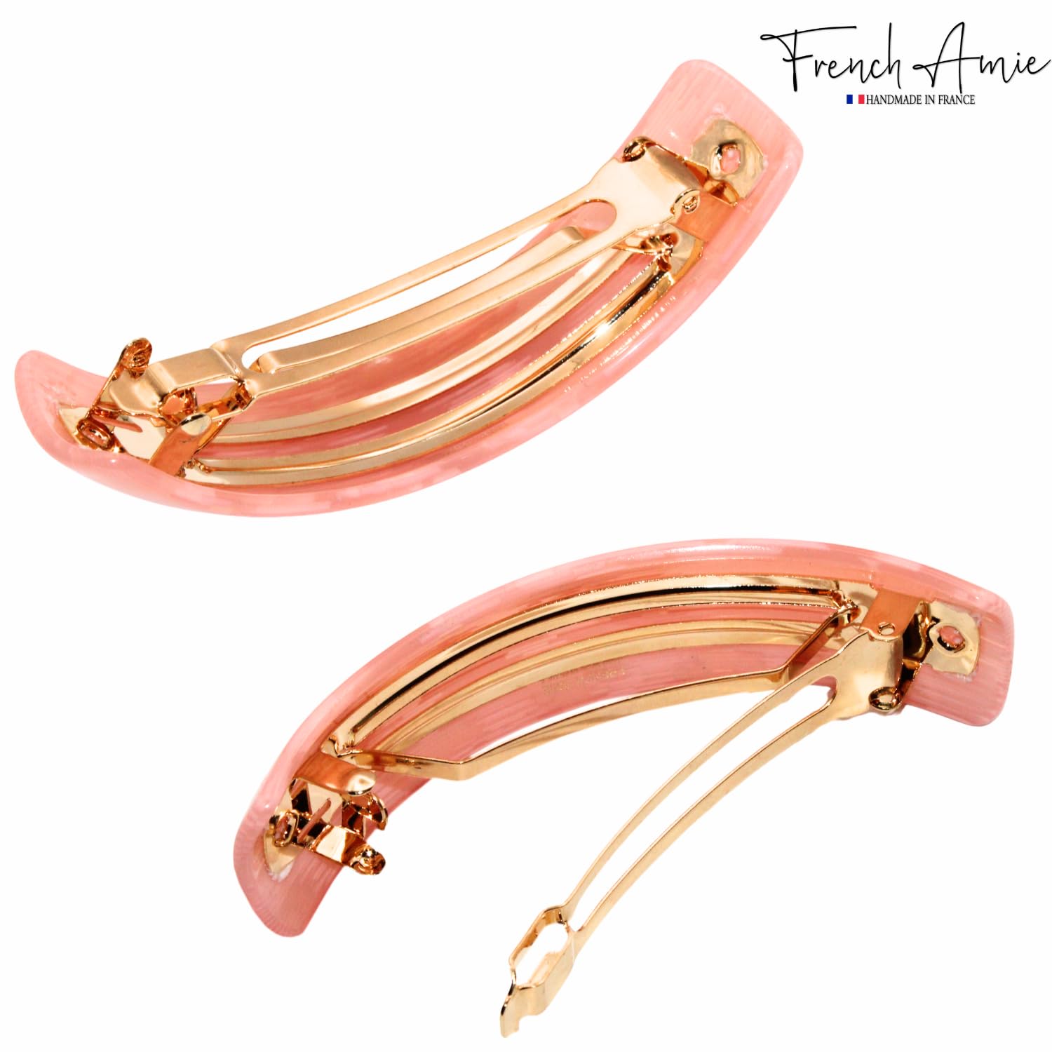 French Amie Curved Oblong Large Cellulose Handmade Hair Barrette for Women