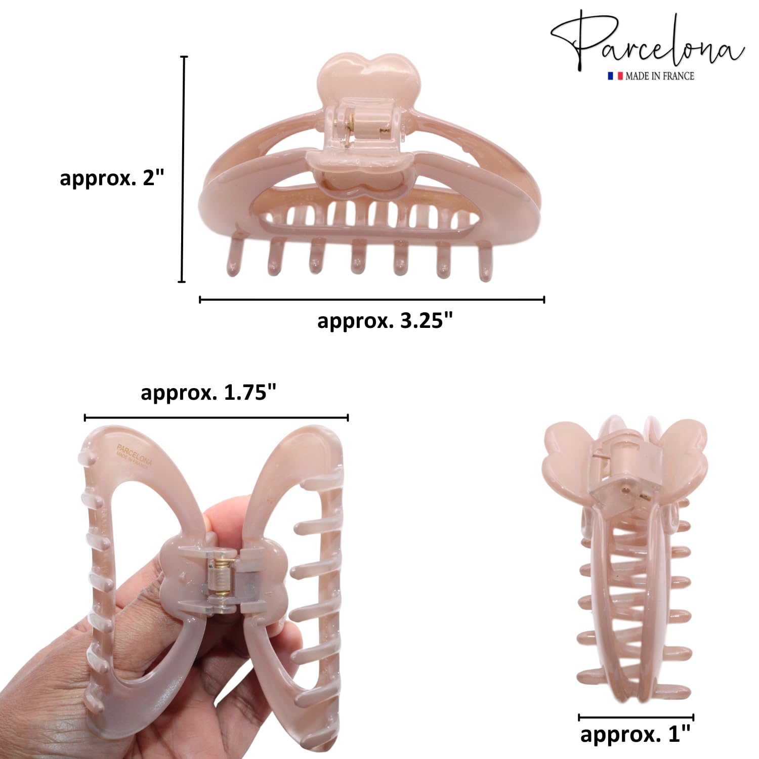 Parcelona French Heart-Shaped Medium Cellulose Hair Claw for Women and Girls