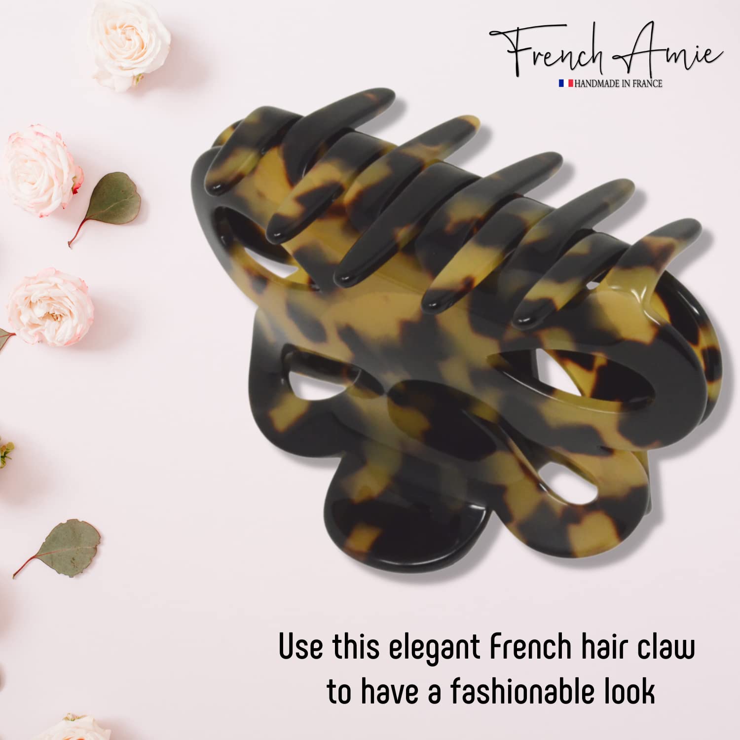 French Amie Flower Bloom 3" Handmade Cellulose No Slip Grip Hair Claw Clip