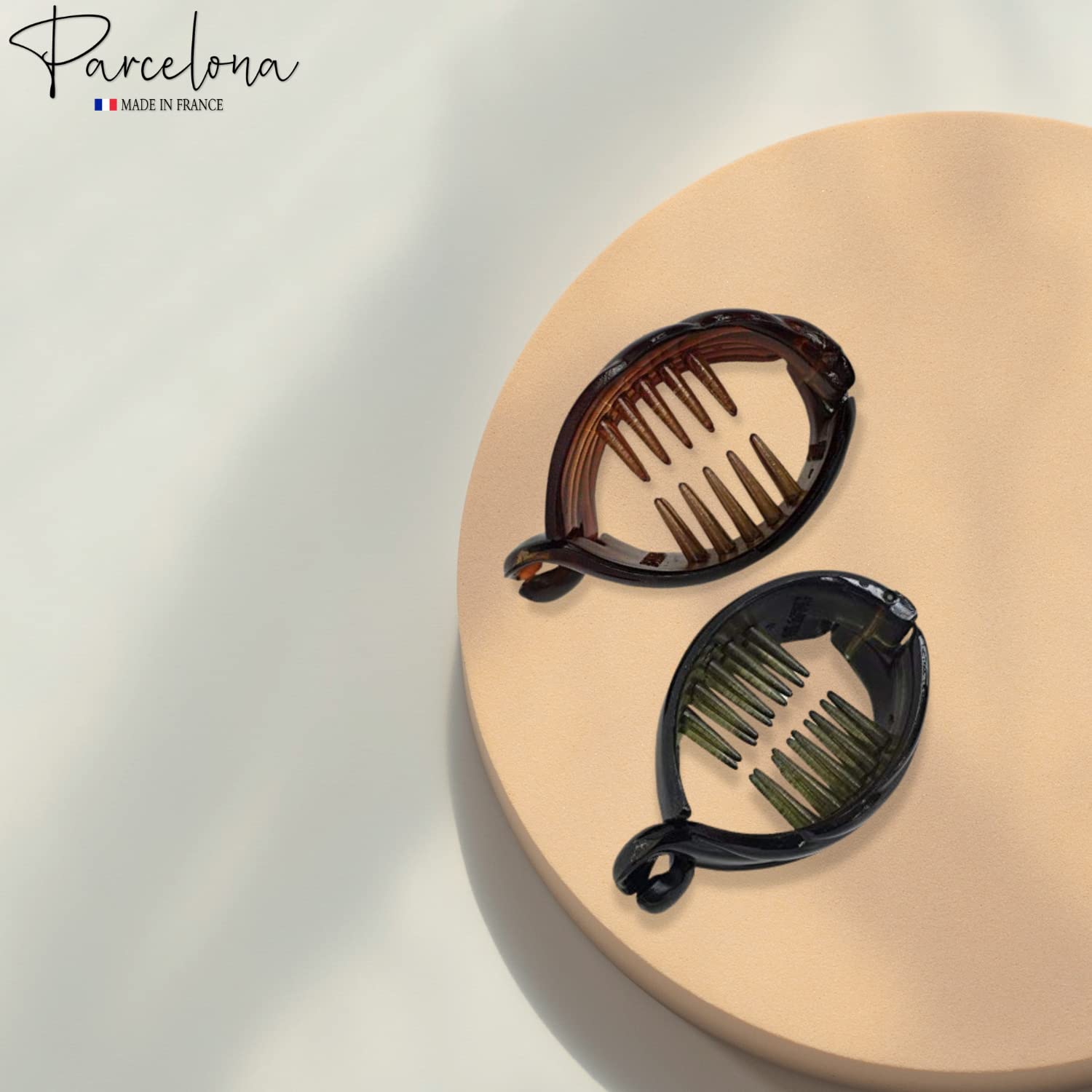 Parcelona French Medium Snapper Shell N Black Cellulose Banana Hair Clips(2 Pcs)