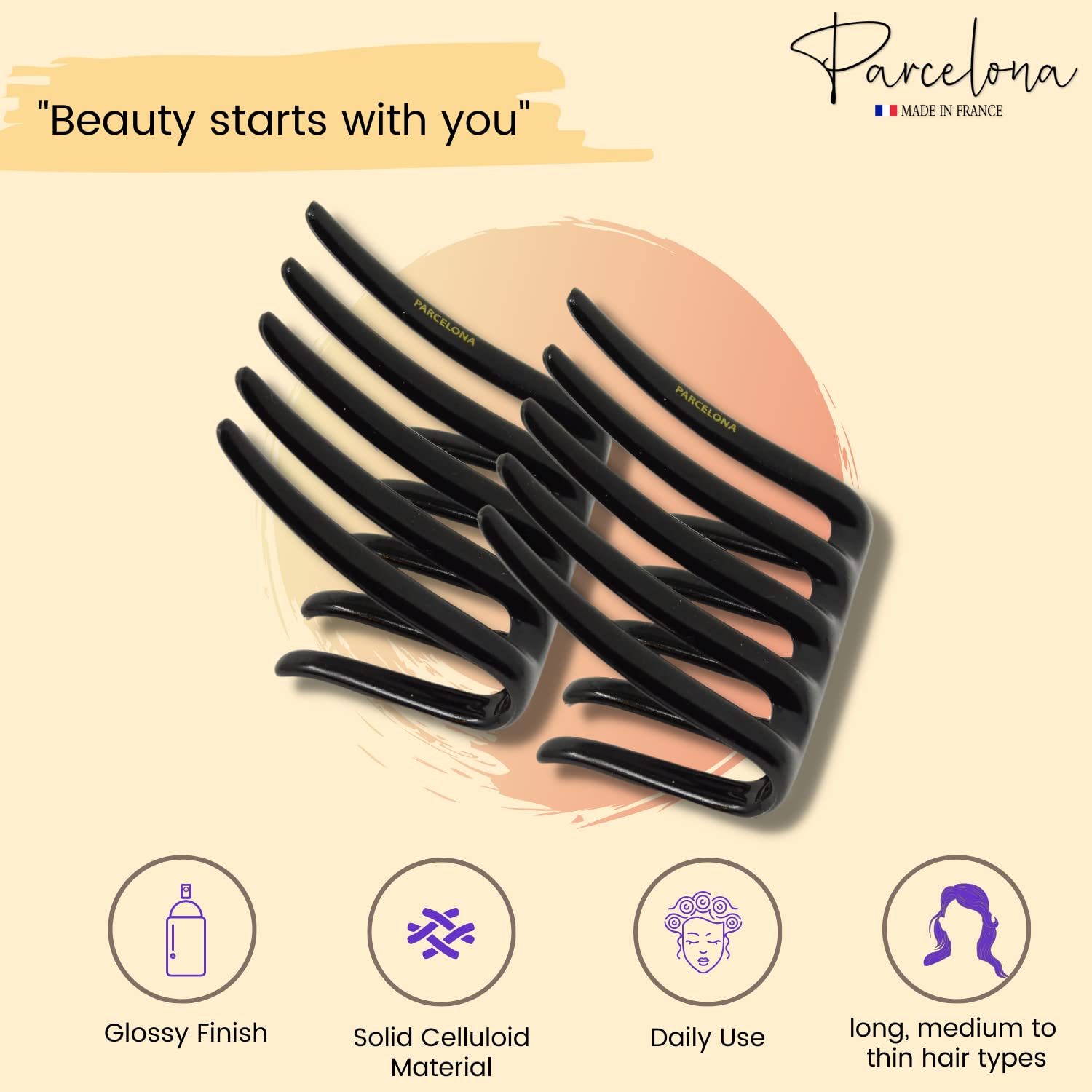 Parcelona French Crab Interlocking Medium Cellulose Hair Side Comb for Women