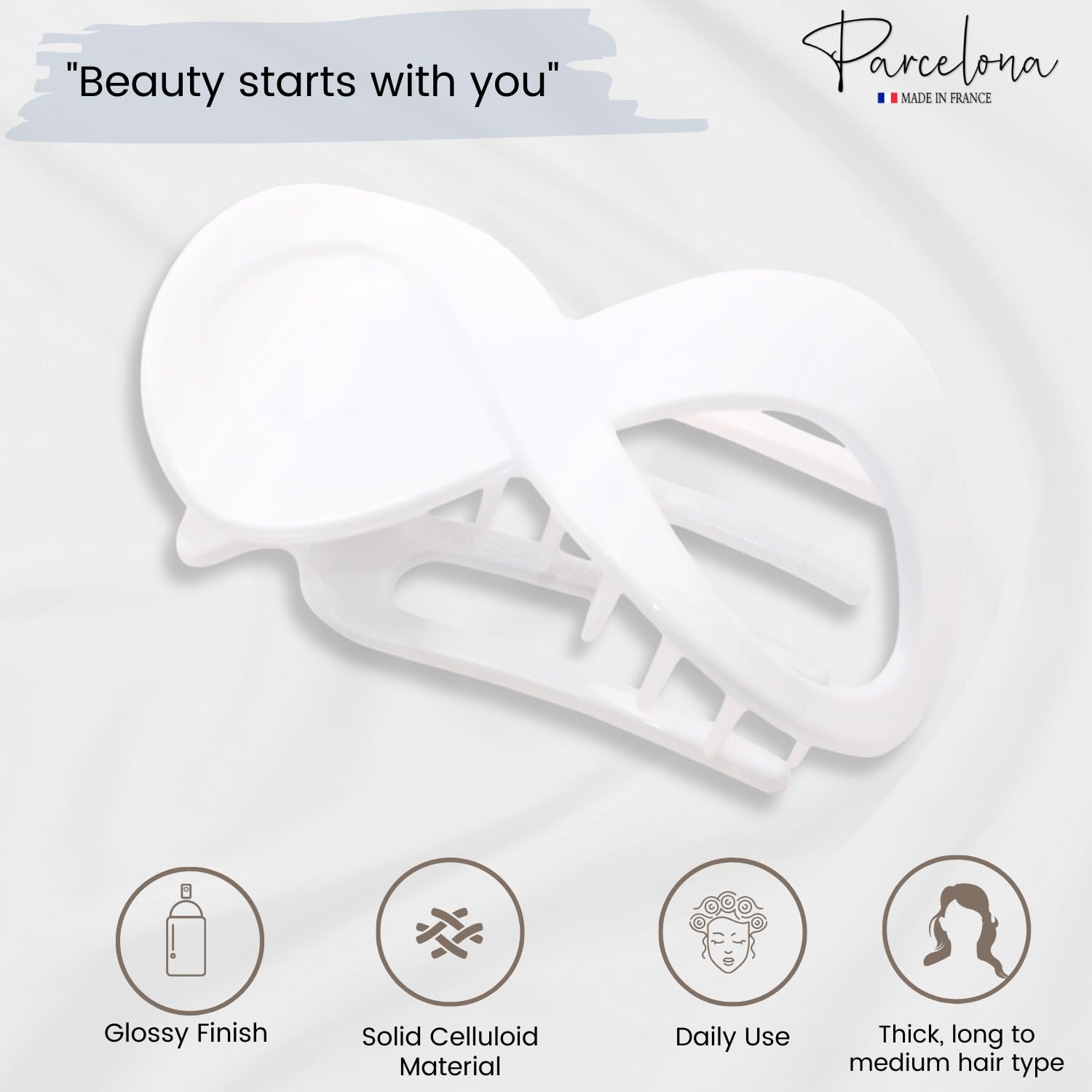 Parcelona French Infinity Loop Medium 3” Cellulose Hair Claw for Women and Girls