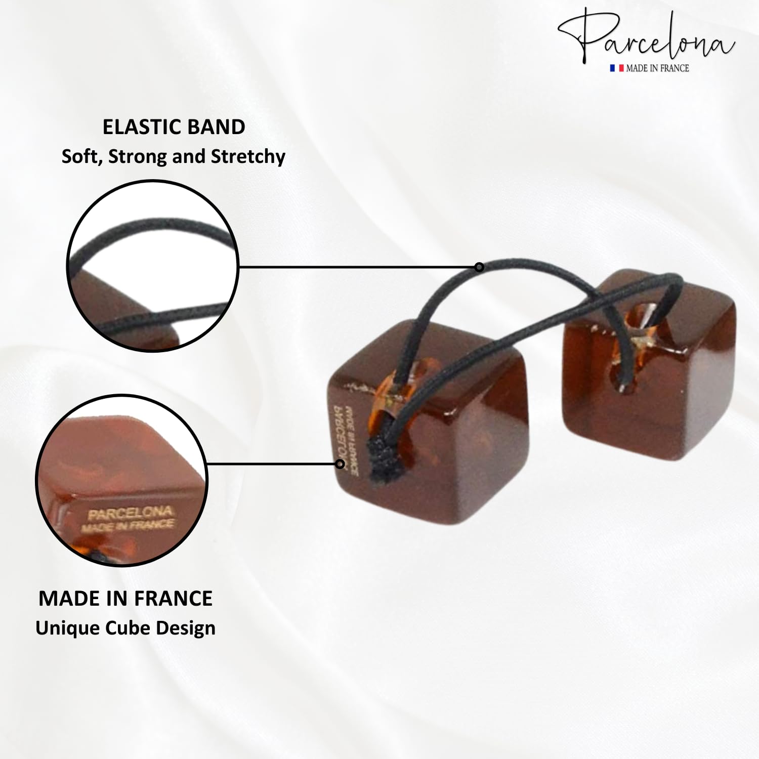 Parcelona French Twin Cube Small Cellulose Acetate Elastic Hair Ties (2 Pcs)