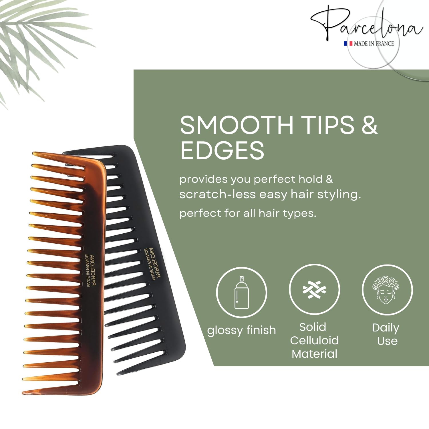 Parcelona French Fluffy Large Tortoise Shell and Black Cellulose Hair Combs(2 Pcs)