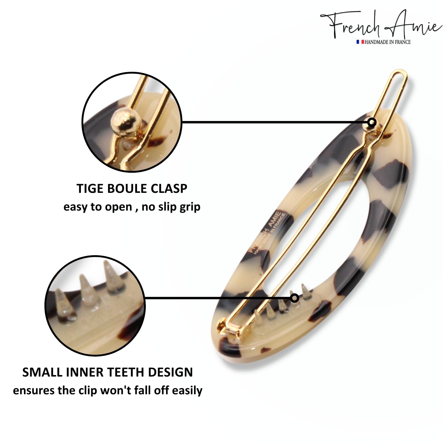 French Amie Oval Small 2 1/4” Cellulose Hair Barrette for Women
