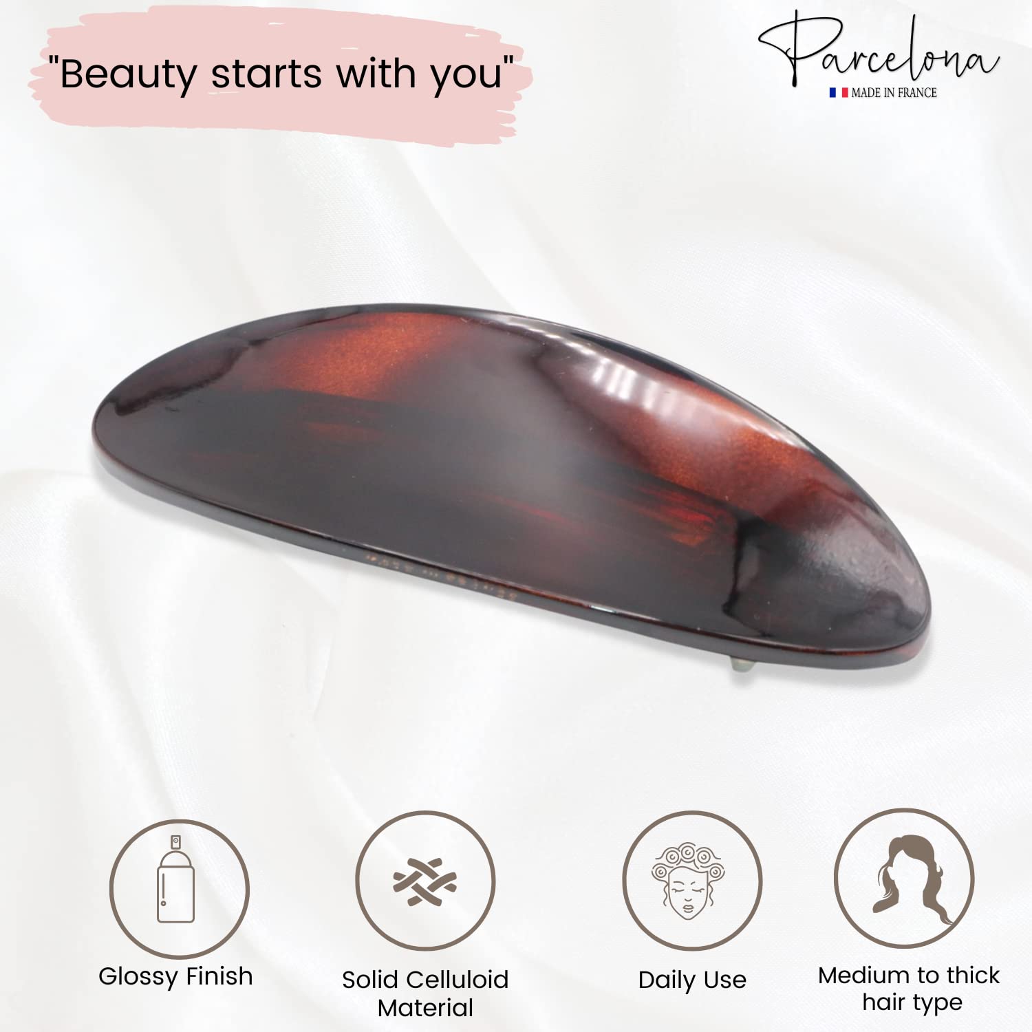 Parcelona French Oval Large 4" Cellulose Automatic Hair Barrette for Women