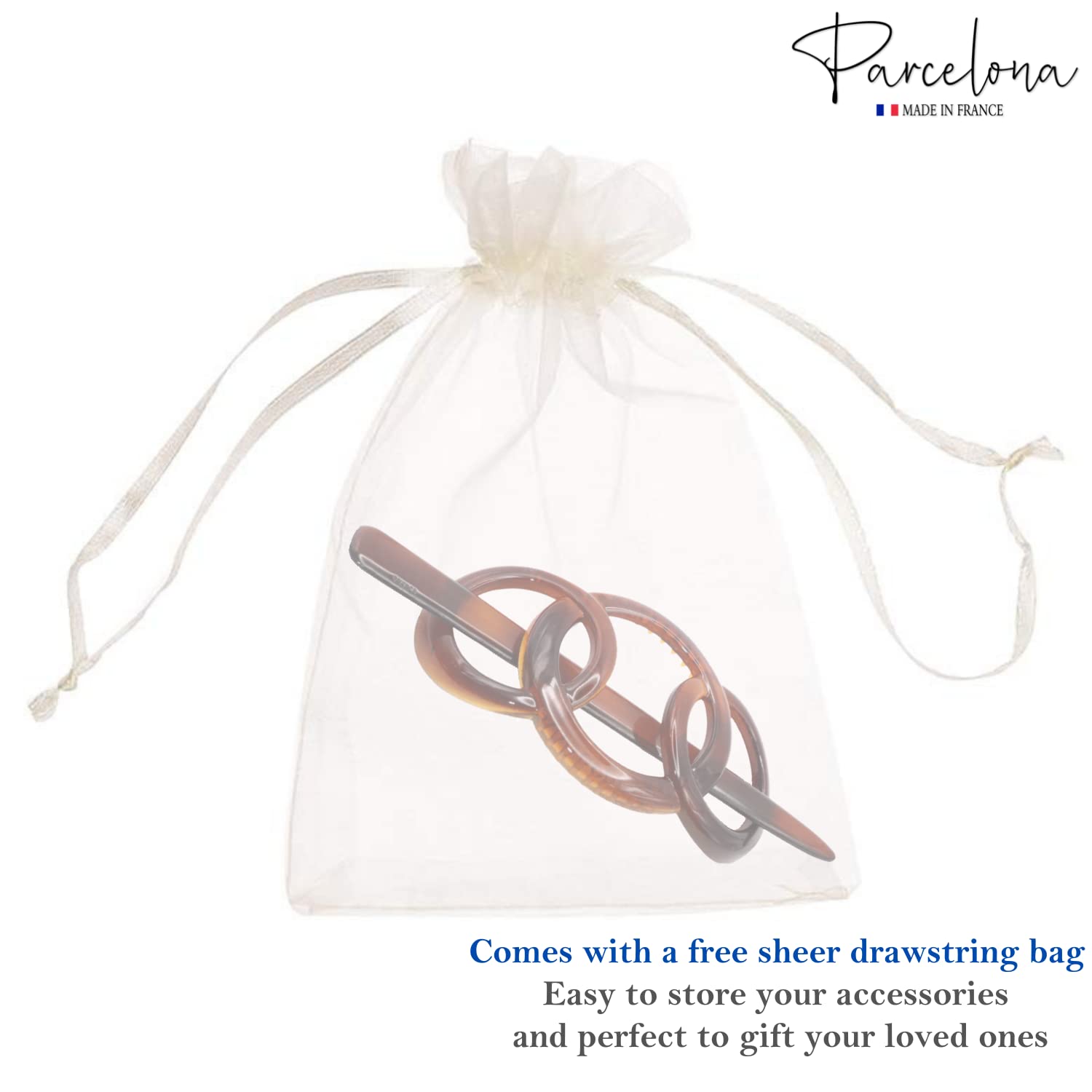 Parcelona French Triple Ringed Cellulose Barrette with Stick for Women and Girls