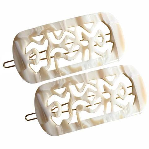 French Amie Swirls 2 ¼” Celluloid Handmade Snap Hair Clips for Women 2 Pcs